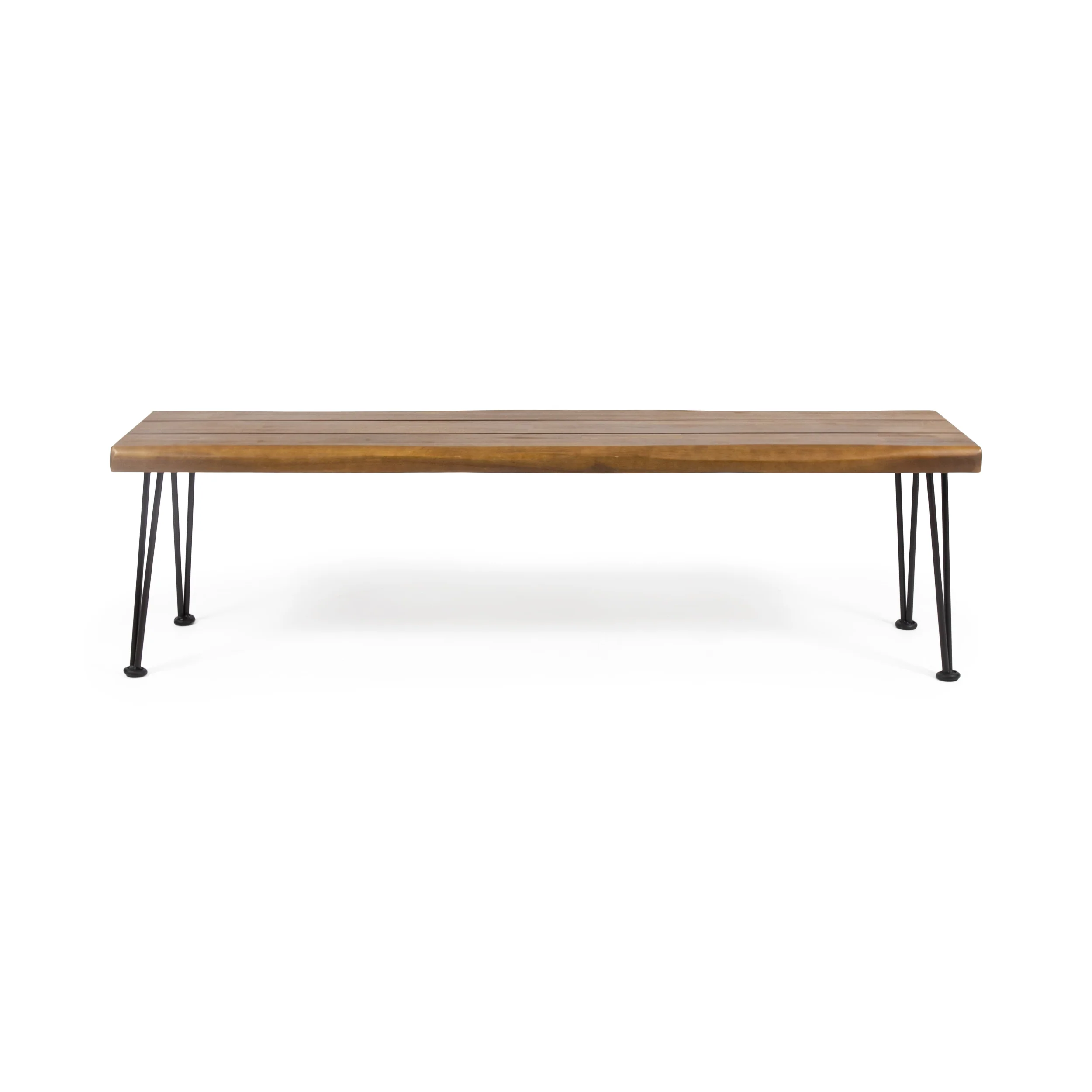 Zephyra Outdoor Modern Industrial 3 Piece Acacia Wood Picnic Dining Set with Metal Hairpin Legs - furnishings