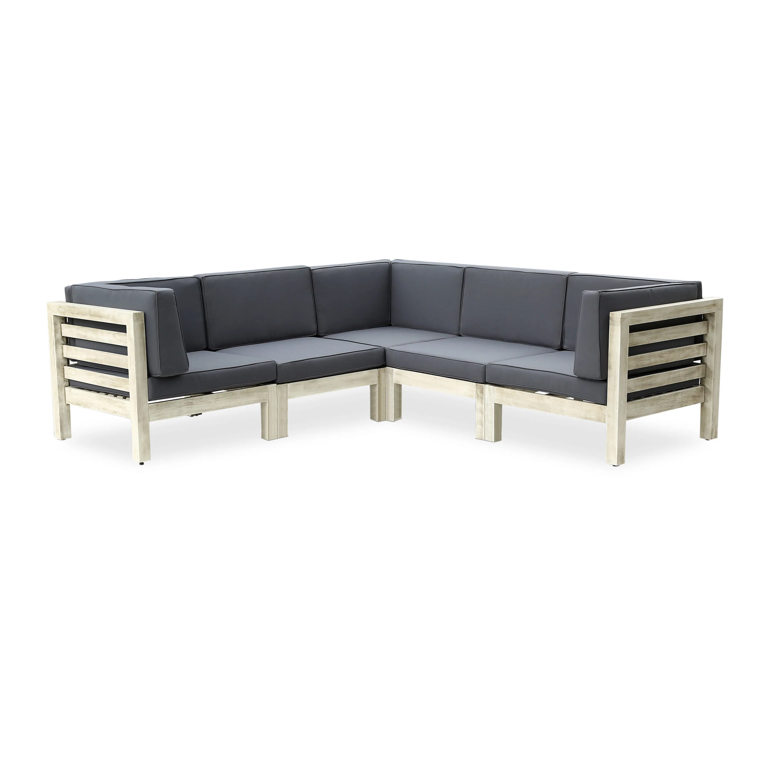 Cascada Outdoor Acacia Wood 5 Seater Sectional Sofa Set with Cushions - furnishings