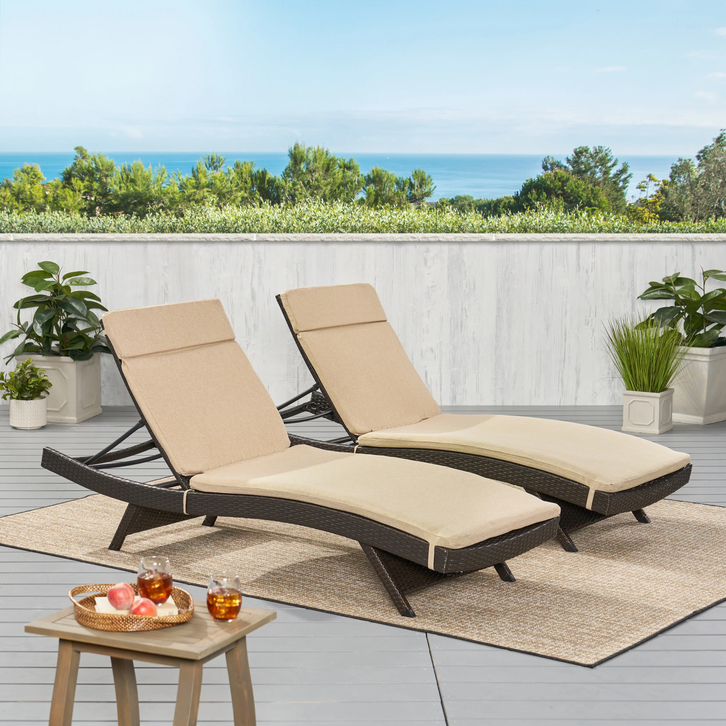Albany Outdoor Water-Resistant Fabric Chaise Lounge Cushions (Set of 2) - furnishings