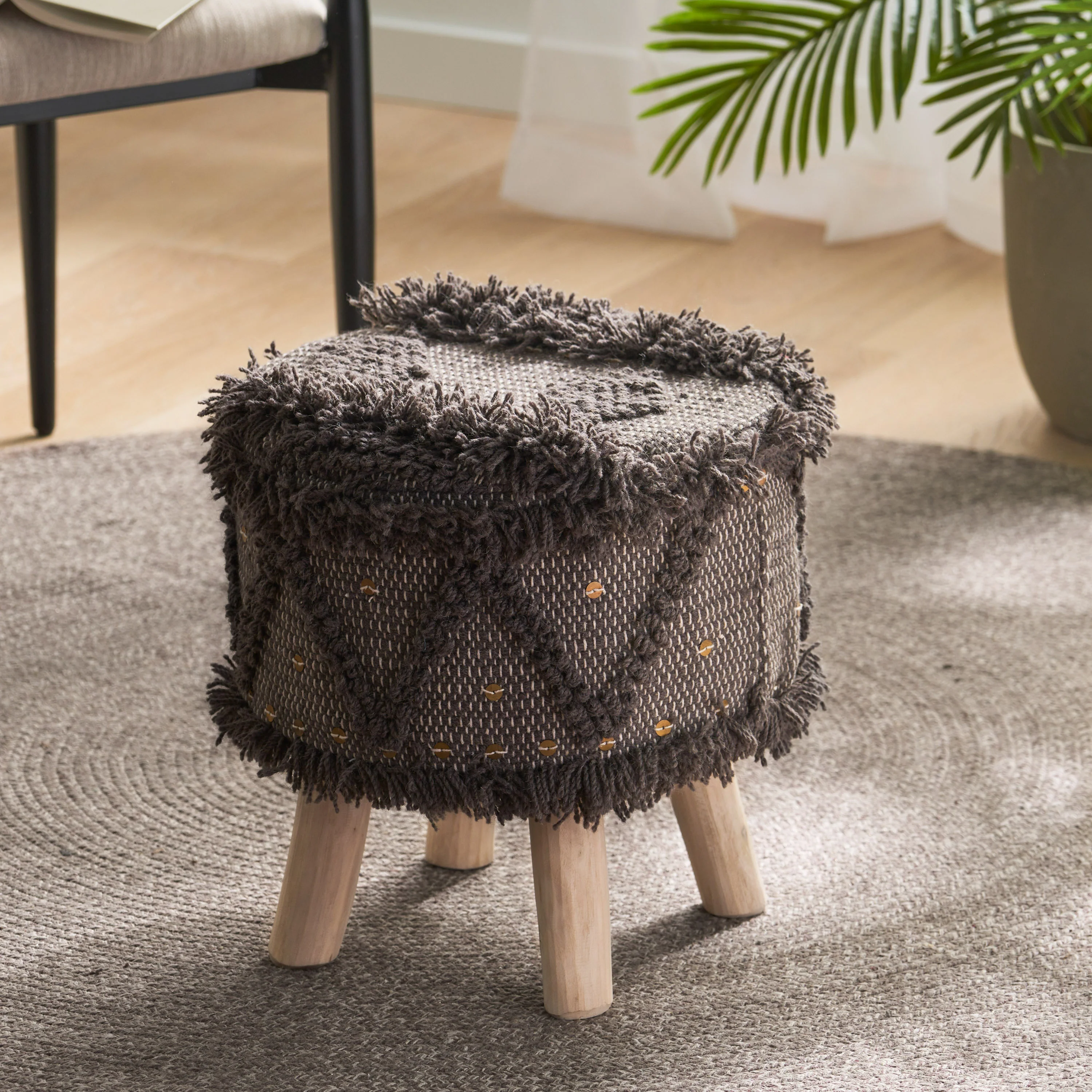 Edene Handcrafted Boho Fabric Stool with Metal Accents - furnishings
