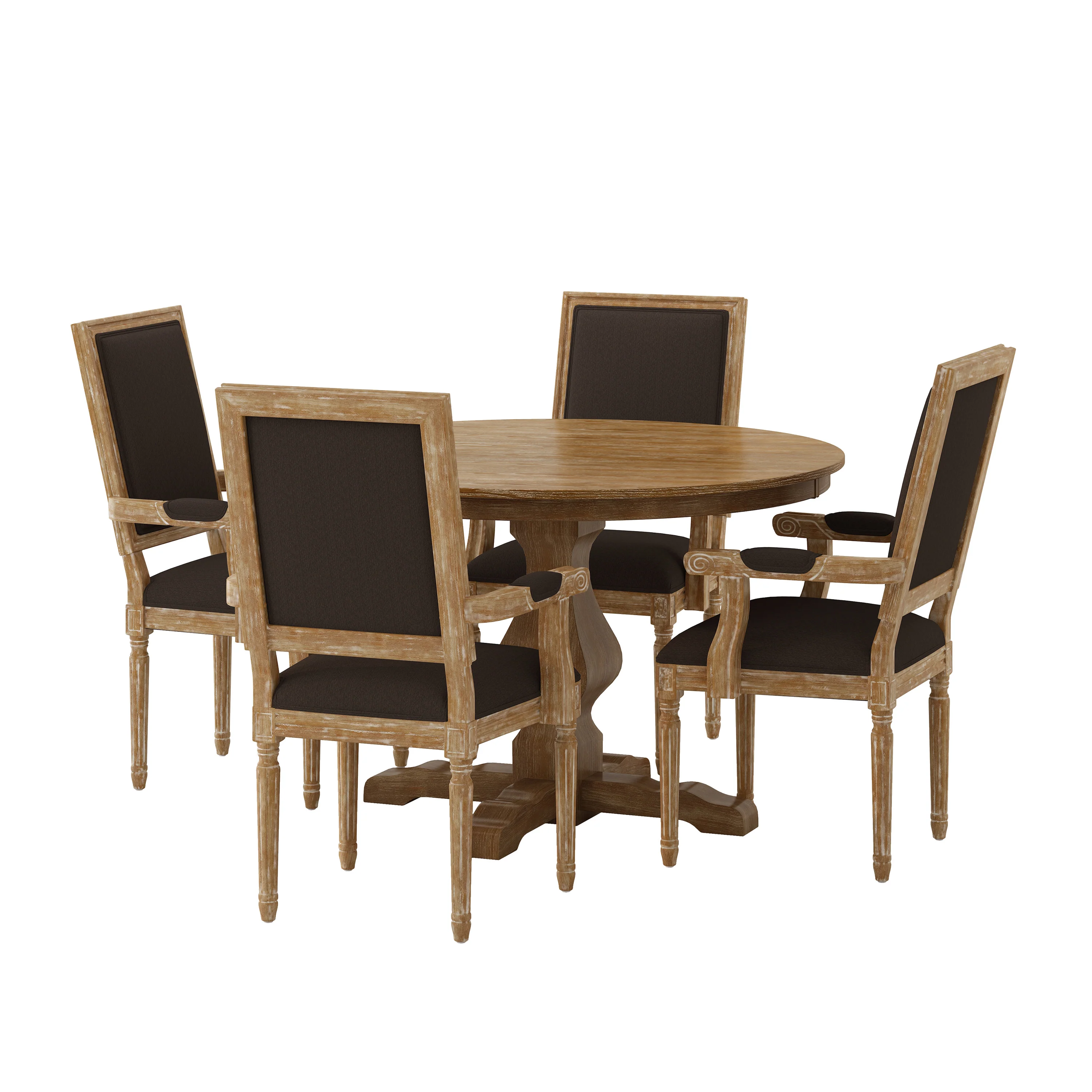 Joretta French Country Fabric Upholstered Wood 5 Piece Circular Dining Set - furnishings