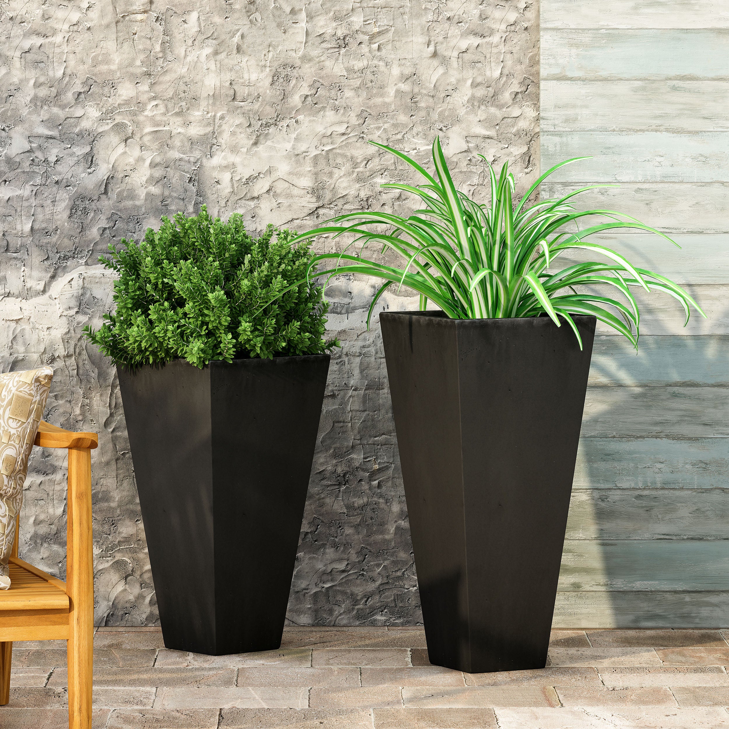 Fardeen Outdoor Modern Medium and Small Cast Stone Planter Set - furnishings