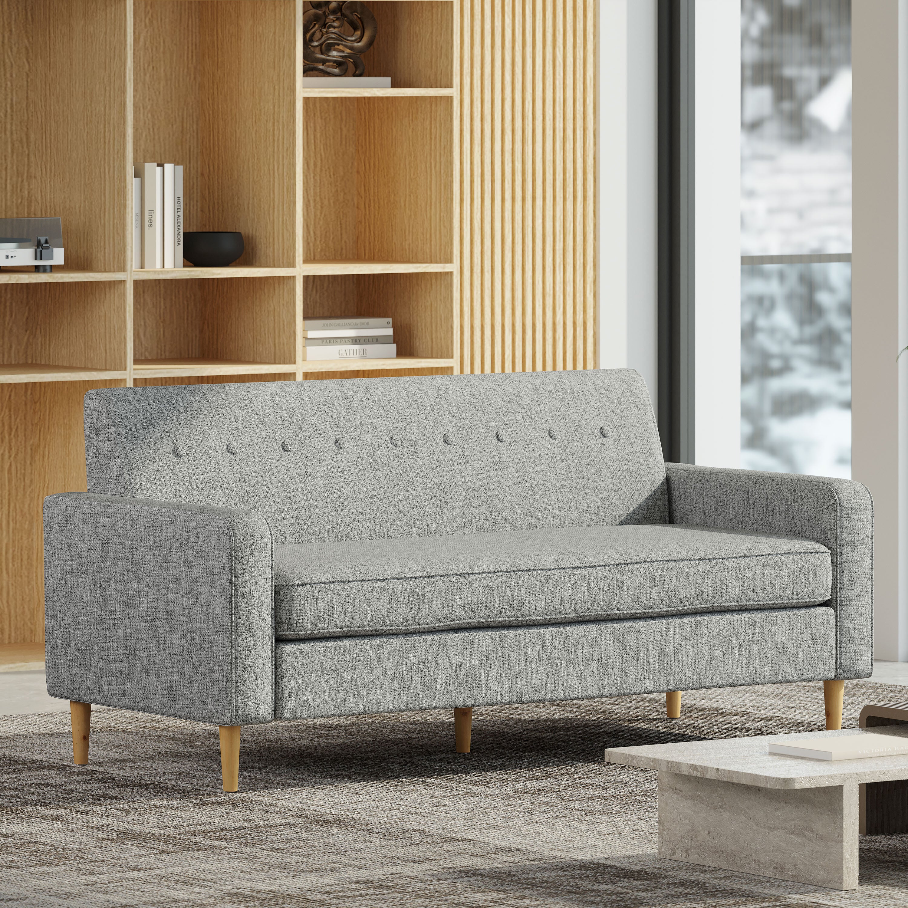 Stratford Mid Century Modern Fabric 3 Seater Sofa - furnishings