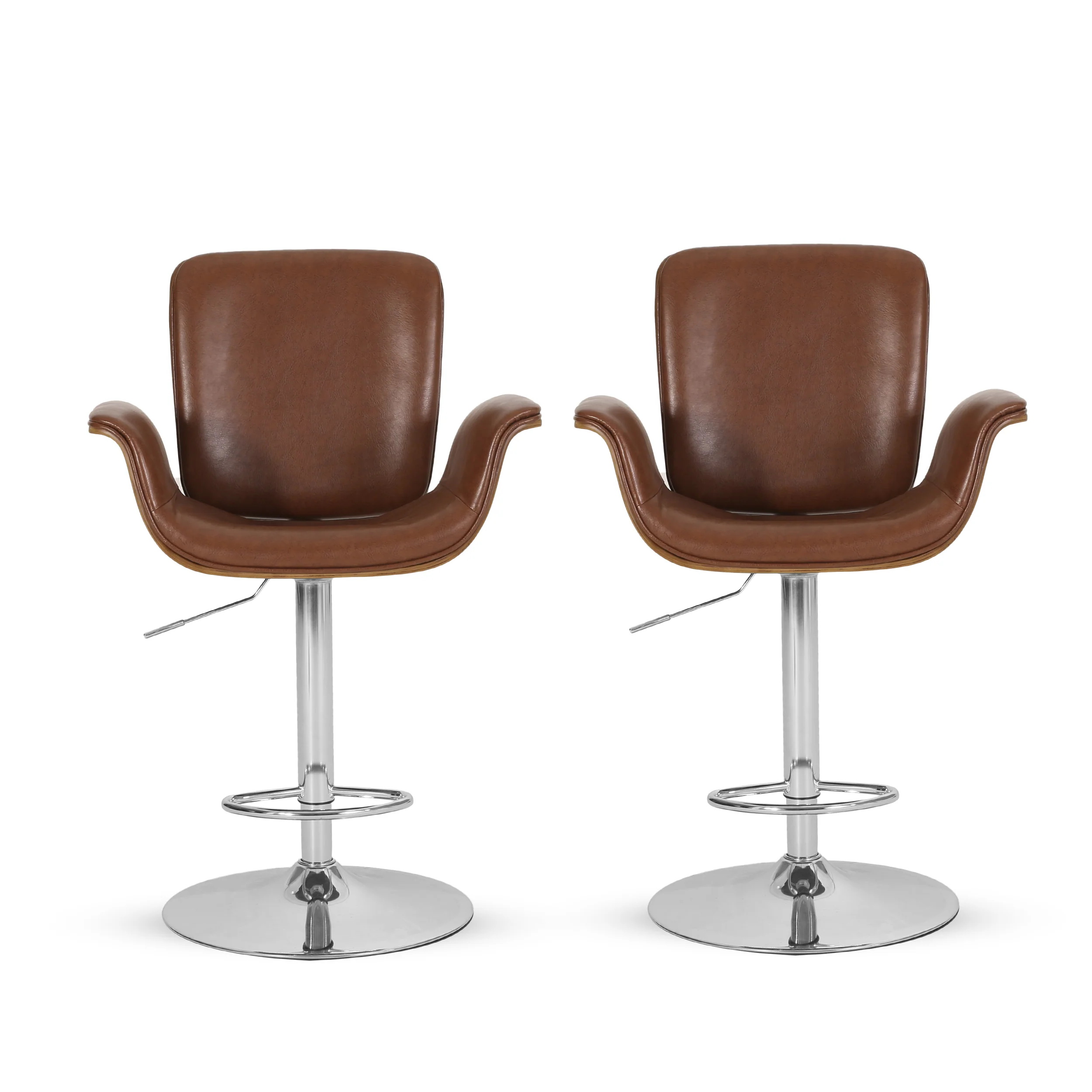 Canyon Mid Century Modern Bentwood Adjustable Swivel Barstools, Set of 2 - furnishings