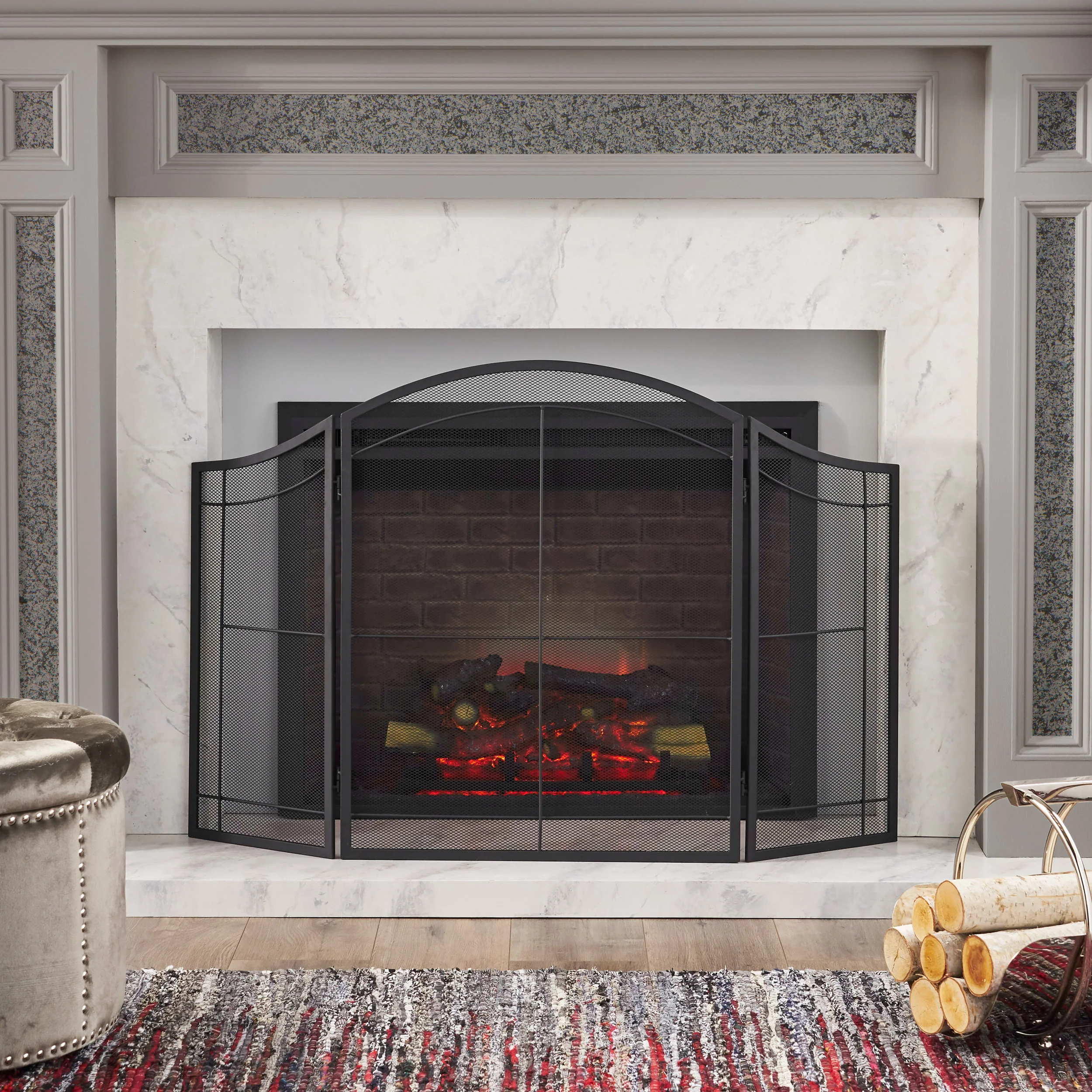 Zooey Modern Iron Folding Fireplace Screen - furnishings