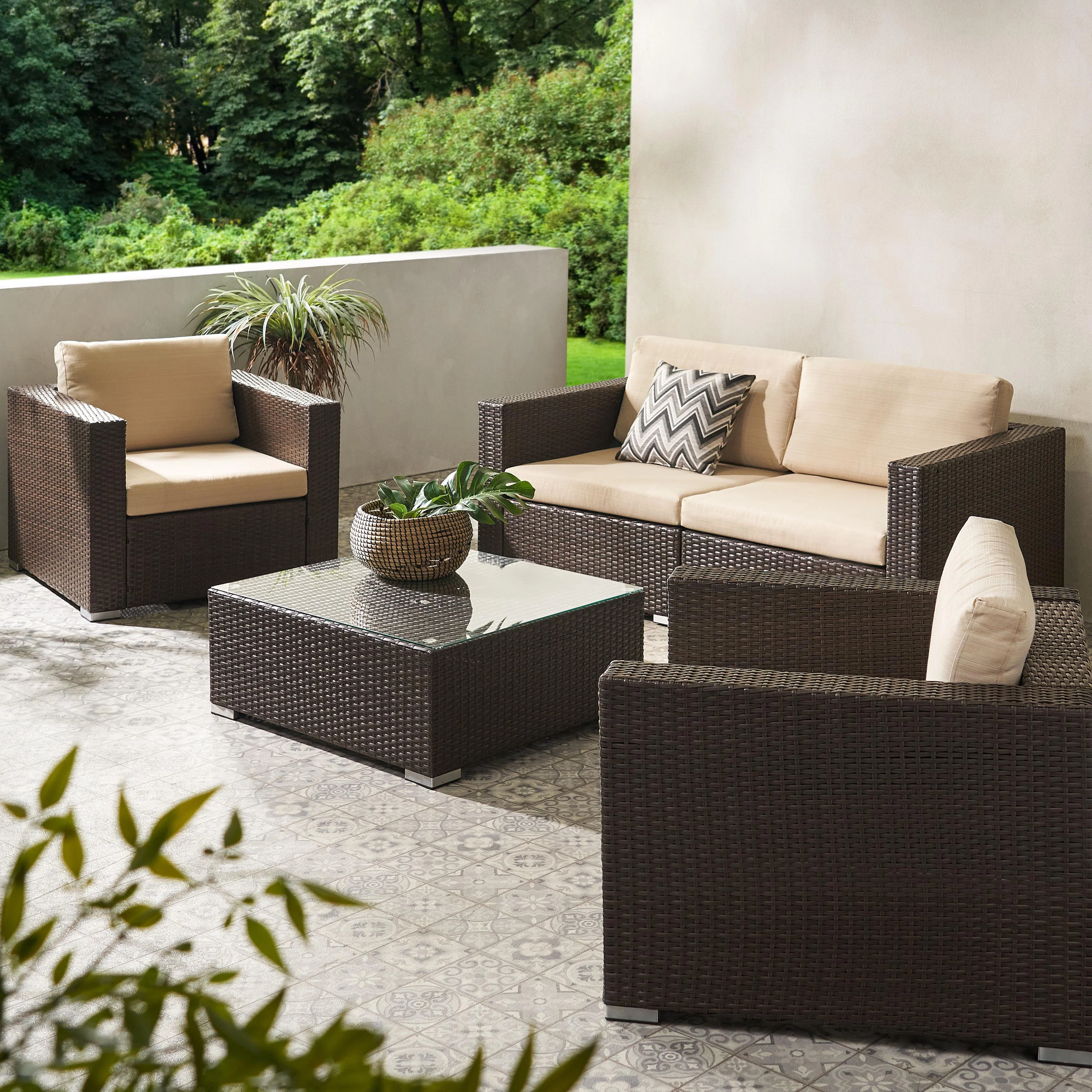 Avianna Outdoor Wicker 4 Seater Chat Set with Cushions - furnishings