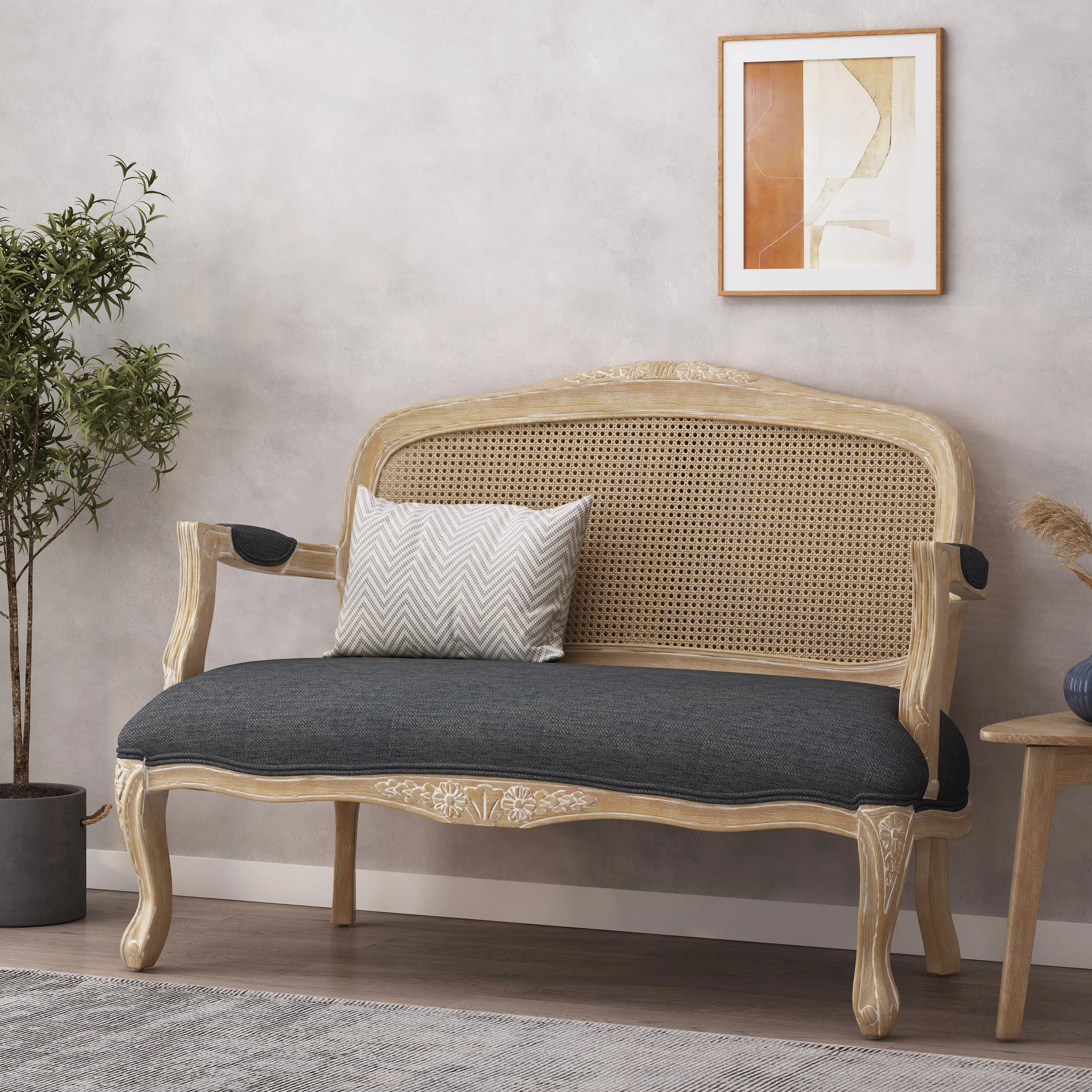 Wistar French Country Wood and Cane Loveseat - furnishings