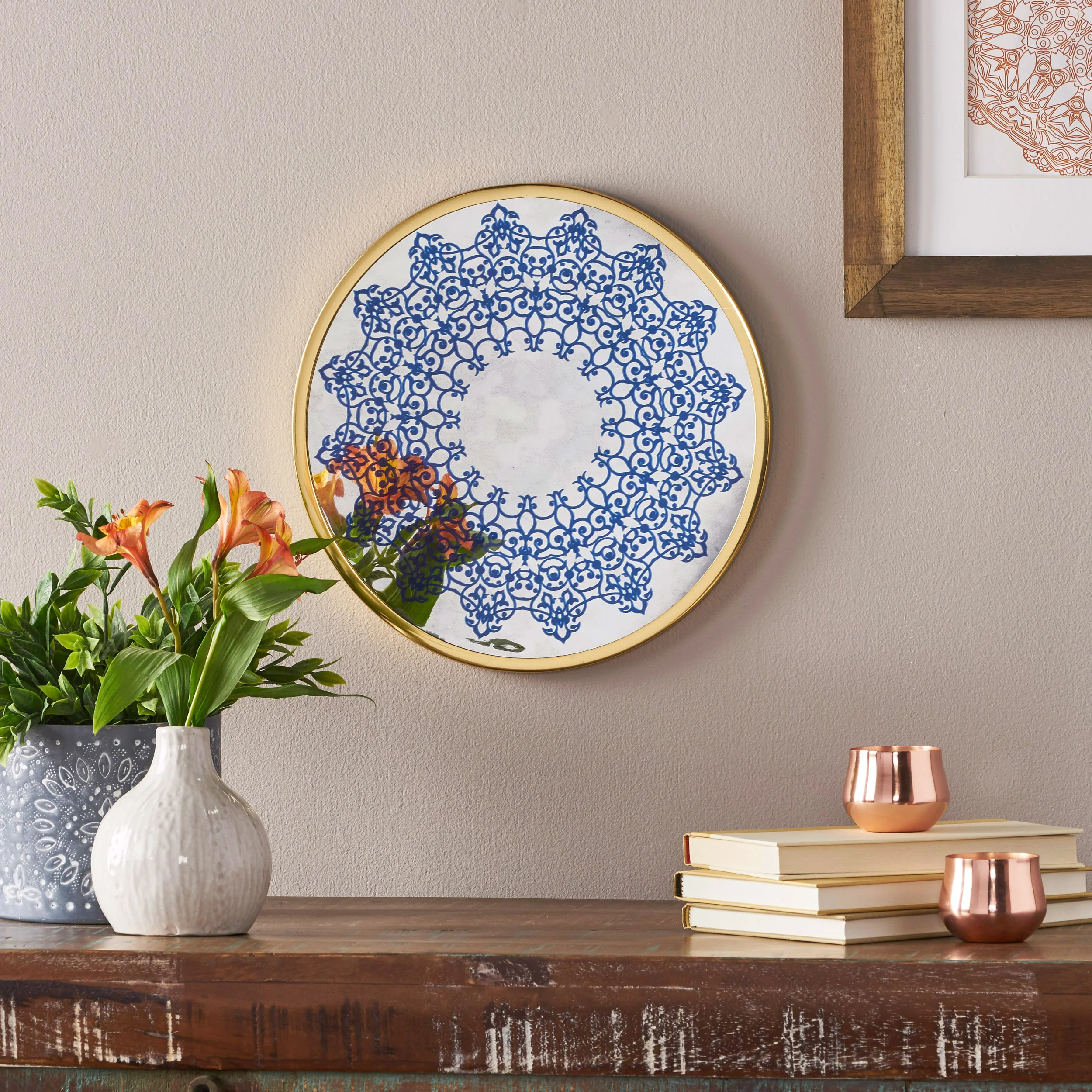 Sinaya Oriental Round Tempered Glass Wall Accessory - furnishings