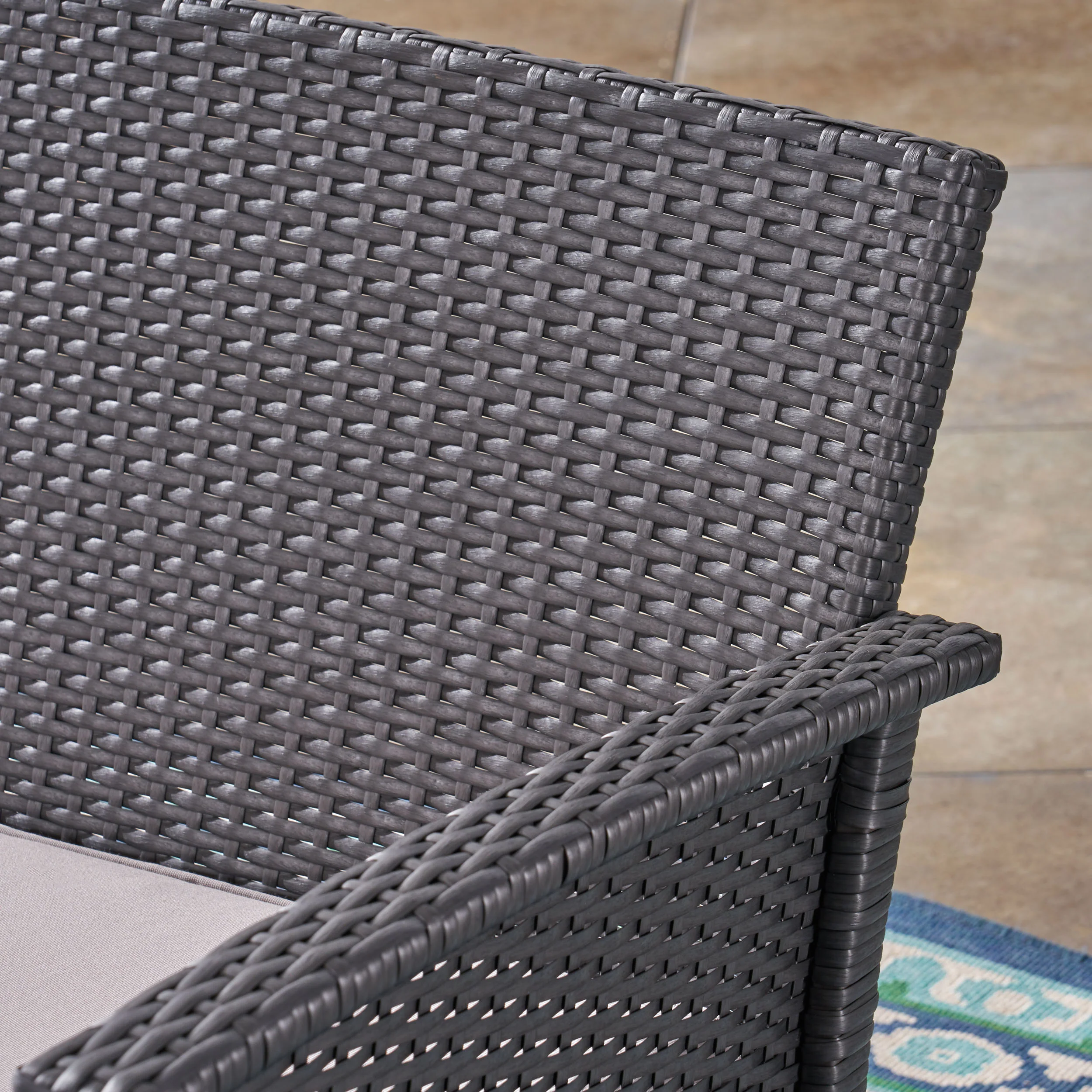 Mason Outdoor 7 Seater Wicker Chat Set with Fire Pit, Gray and Silver and Dark Gray - furnishings