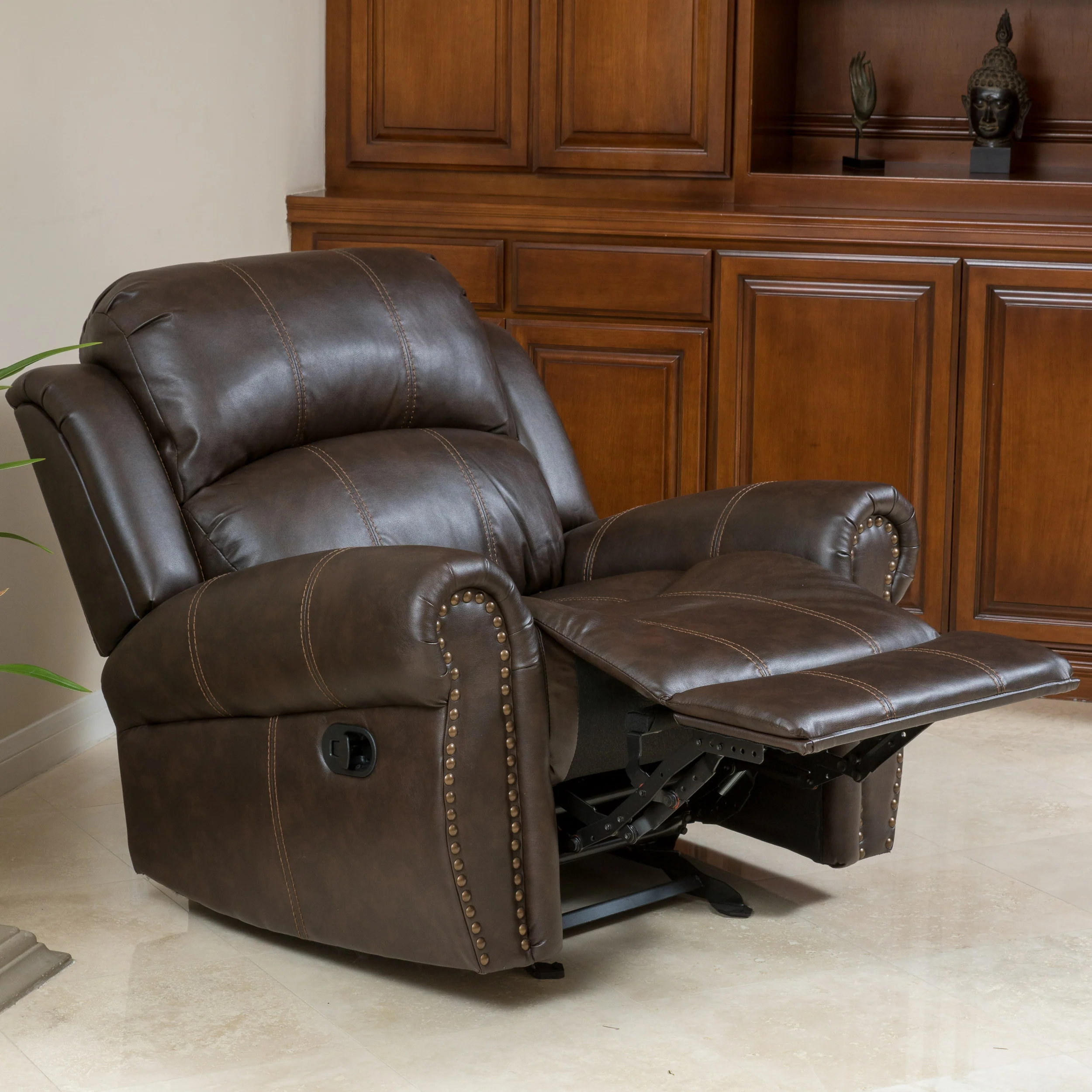 Harbor Contemporary Upholstered Faux Leather Gliding Recliner - furnishings