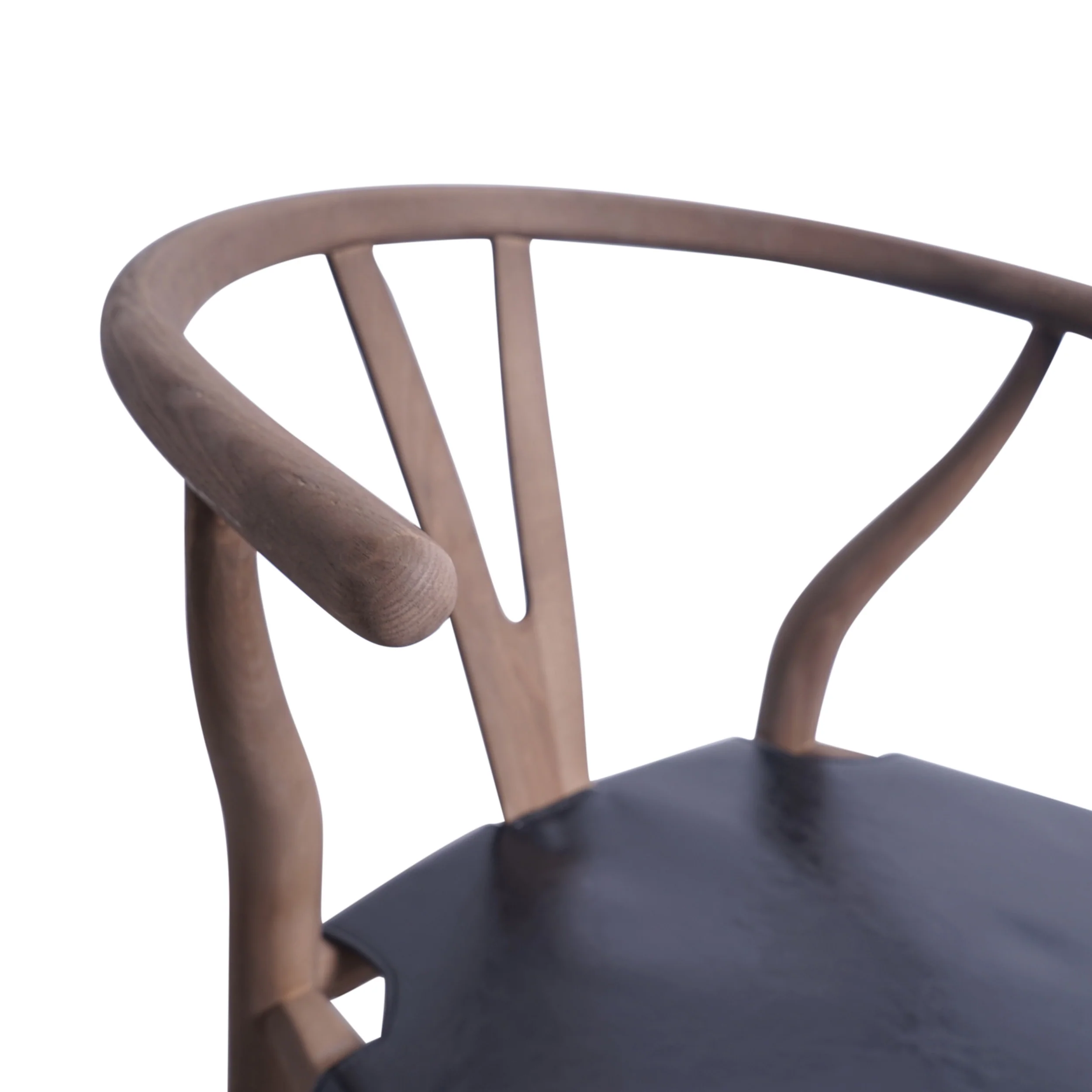 Quince Rustic Faux Leather and Elm Wood Wishbone Chair - furnishings