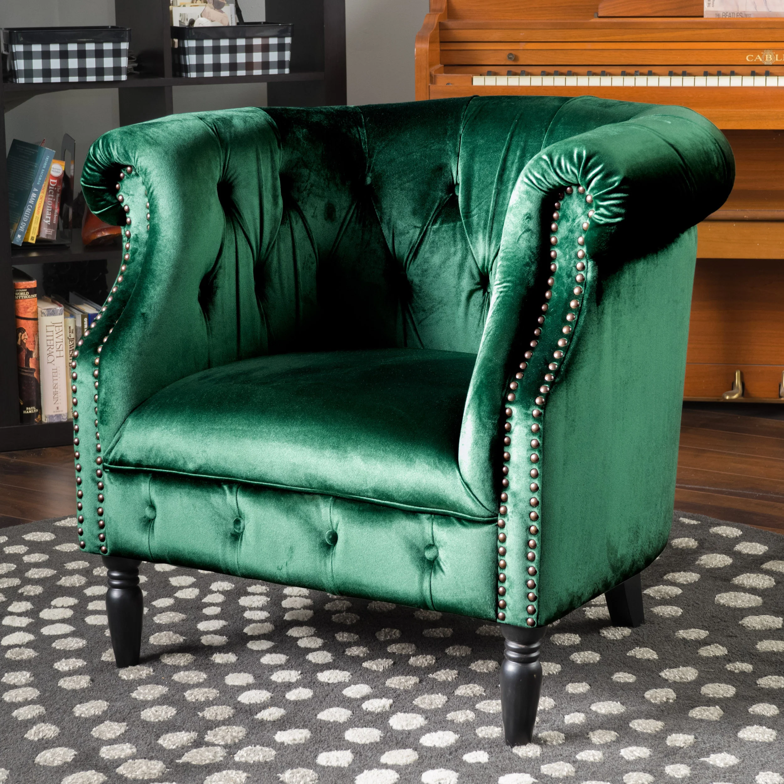 Aries Button-Tufted Velvet Rolled Back Tub Design Club Chair - furnishings