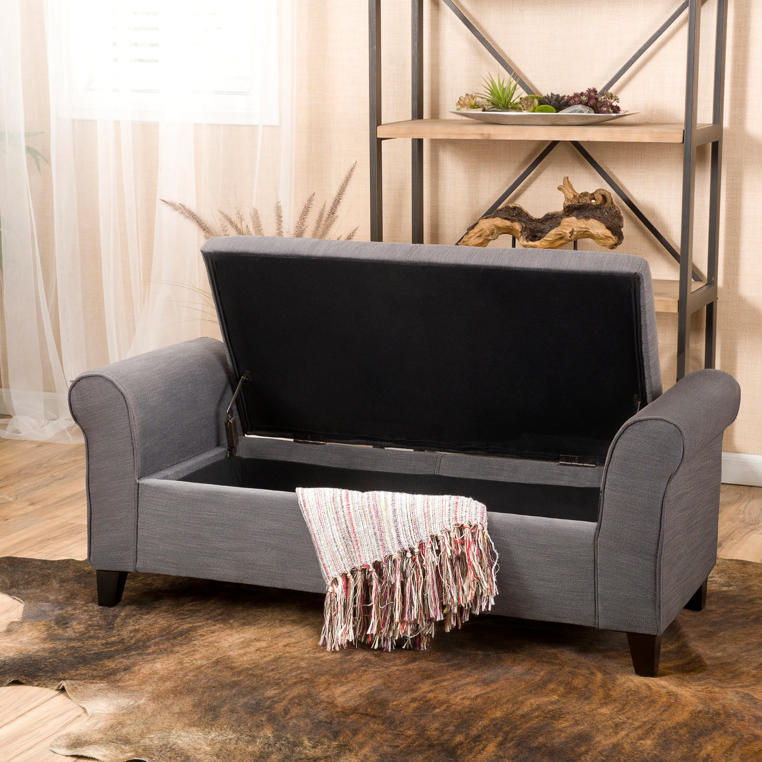 Danbury Contemporary Fabric Upholstered Storage Ottoman Bench with Rolled Arms - furnishings