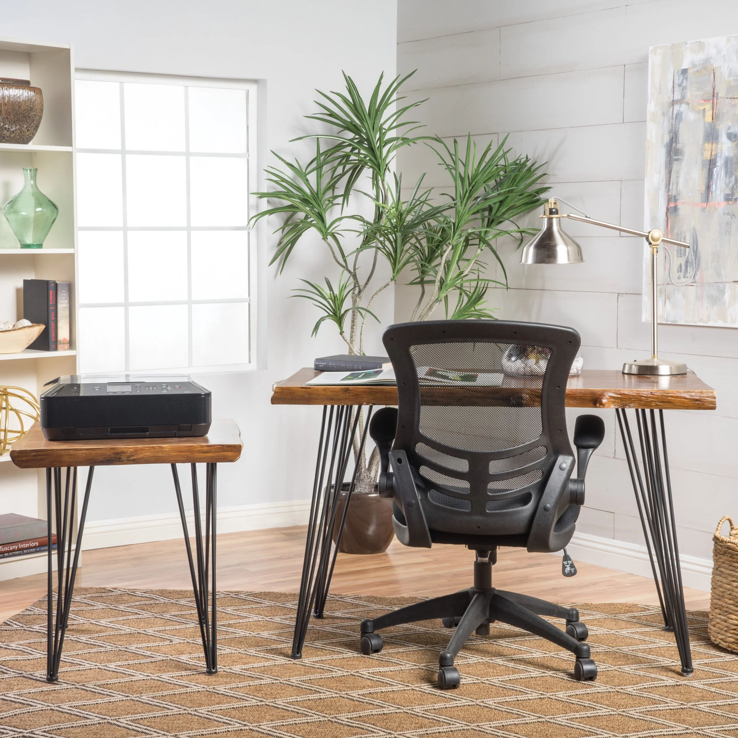 Kirkham Mid Century Natural Finish Faux Live Edge Firwood Desk Set - furnishings