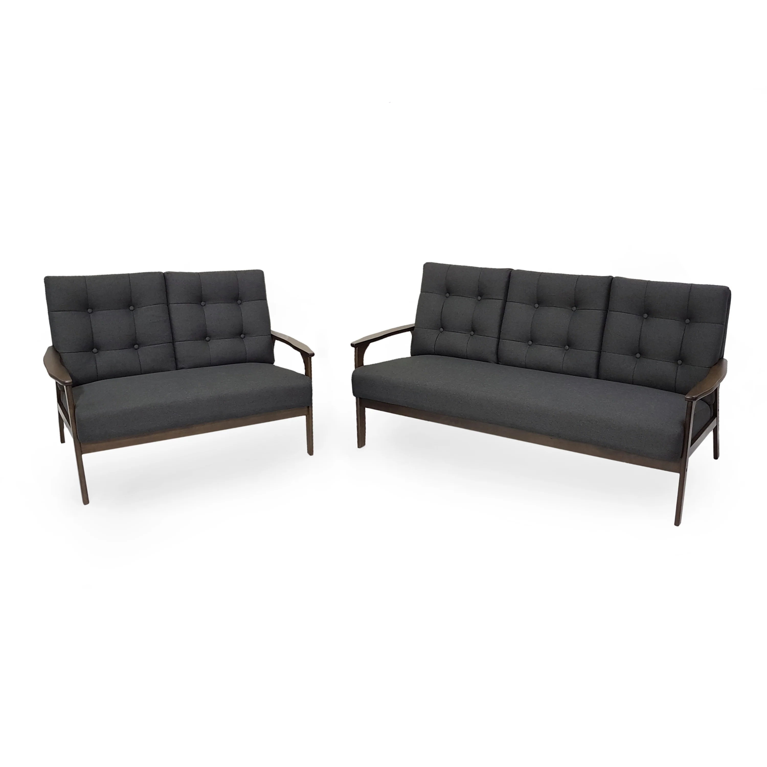 Maureen Mid Century Modern 2-Piece Fabric Sofa & Love Seat Living Room Set - furnishings