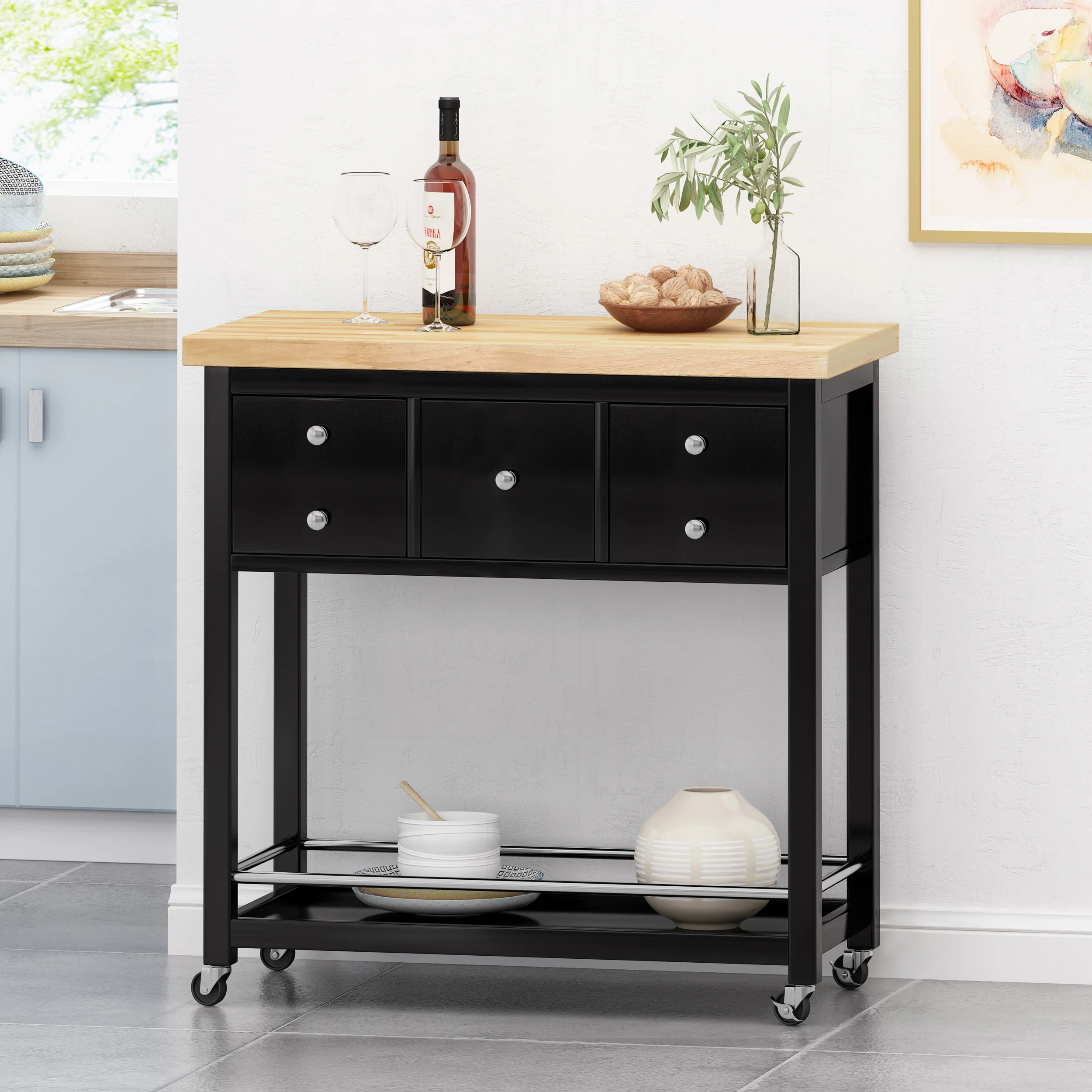Tremont Contemporary Storage Kitchen Cart with Wheels - furnishings