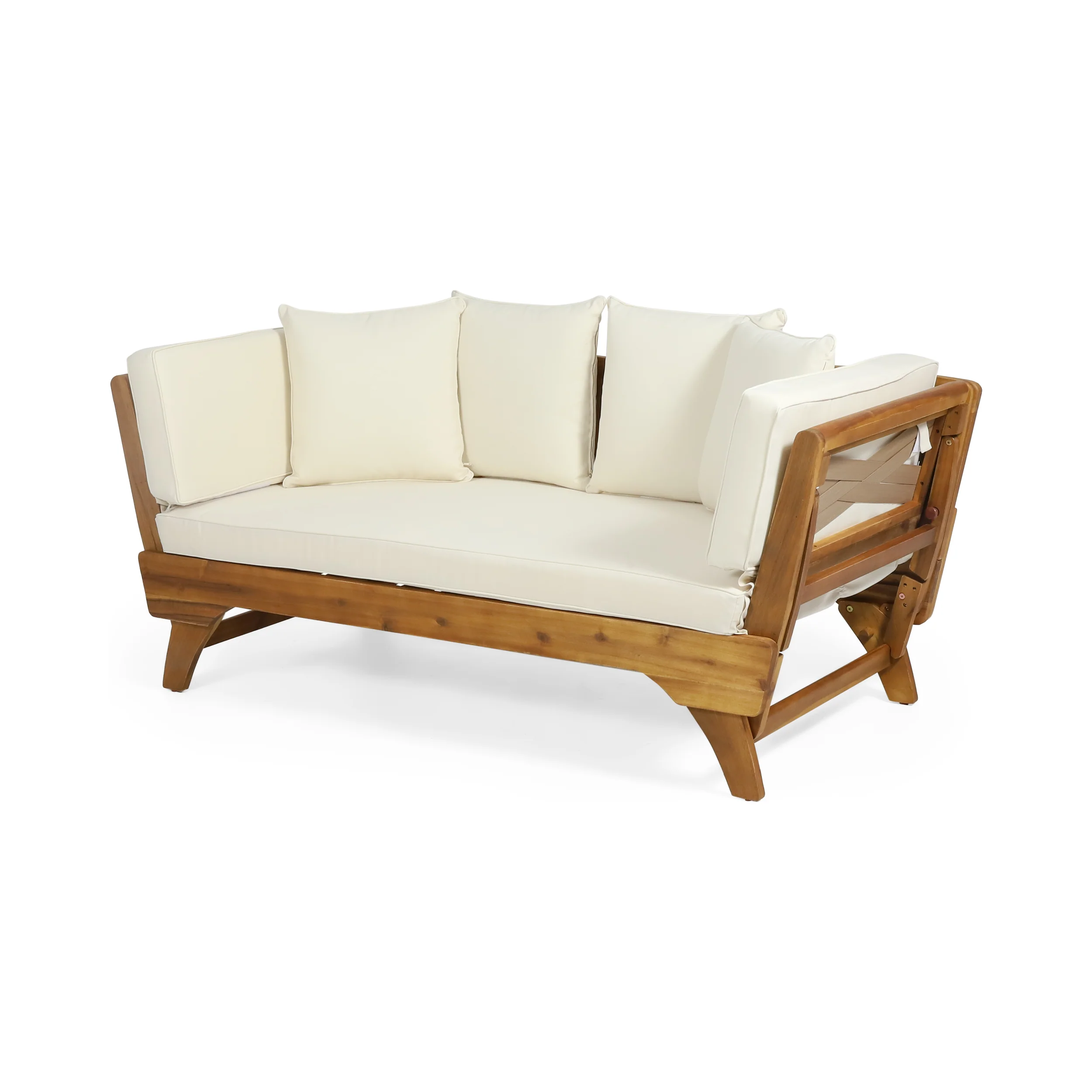 Oceanna Outdoor Acacia Wood and Rope Expandable Daybed with Cushions - furnishings
