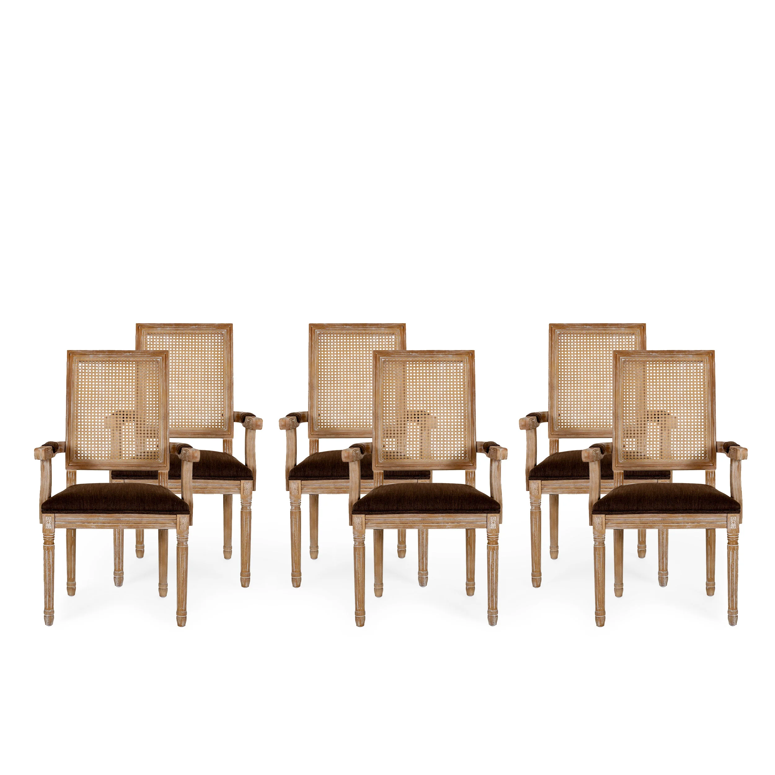 Zentner French Country Upholstered Wood and Cane Upholstered Dining Chairs, Set of 6 - furnishings
