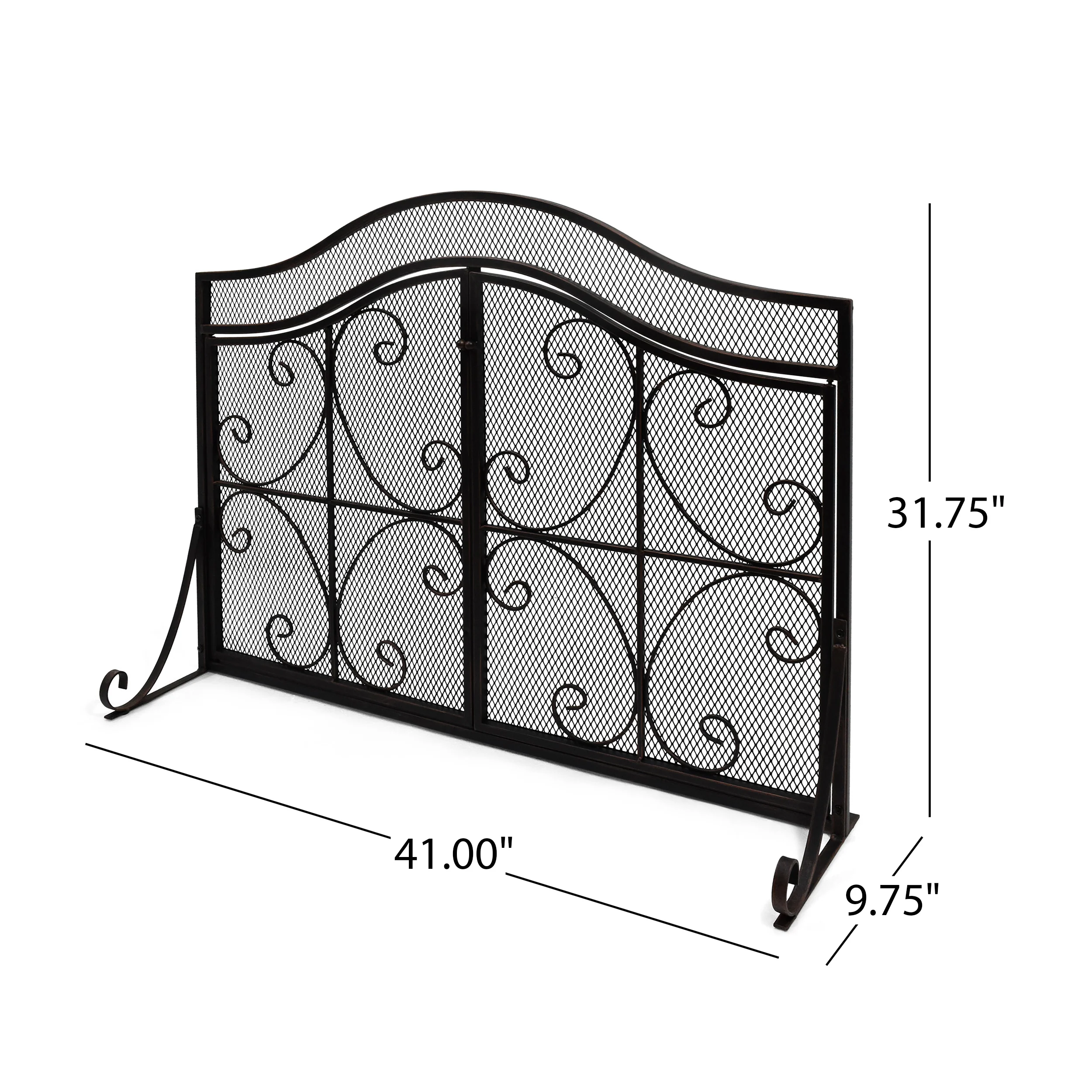 Gary Modern Three Panel Iron Firescreen with Door - furnishings