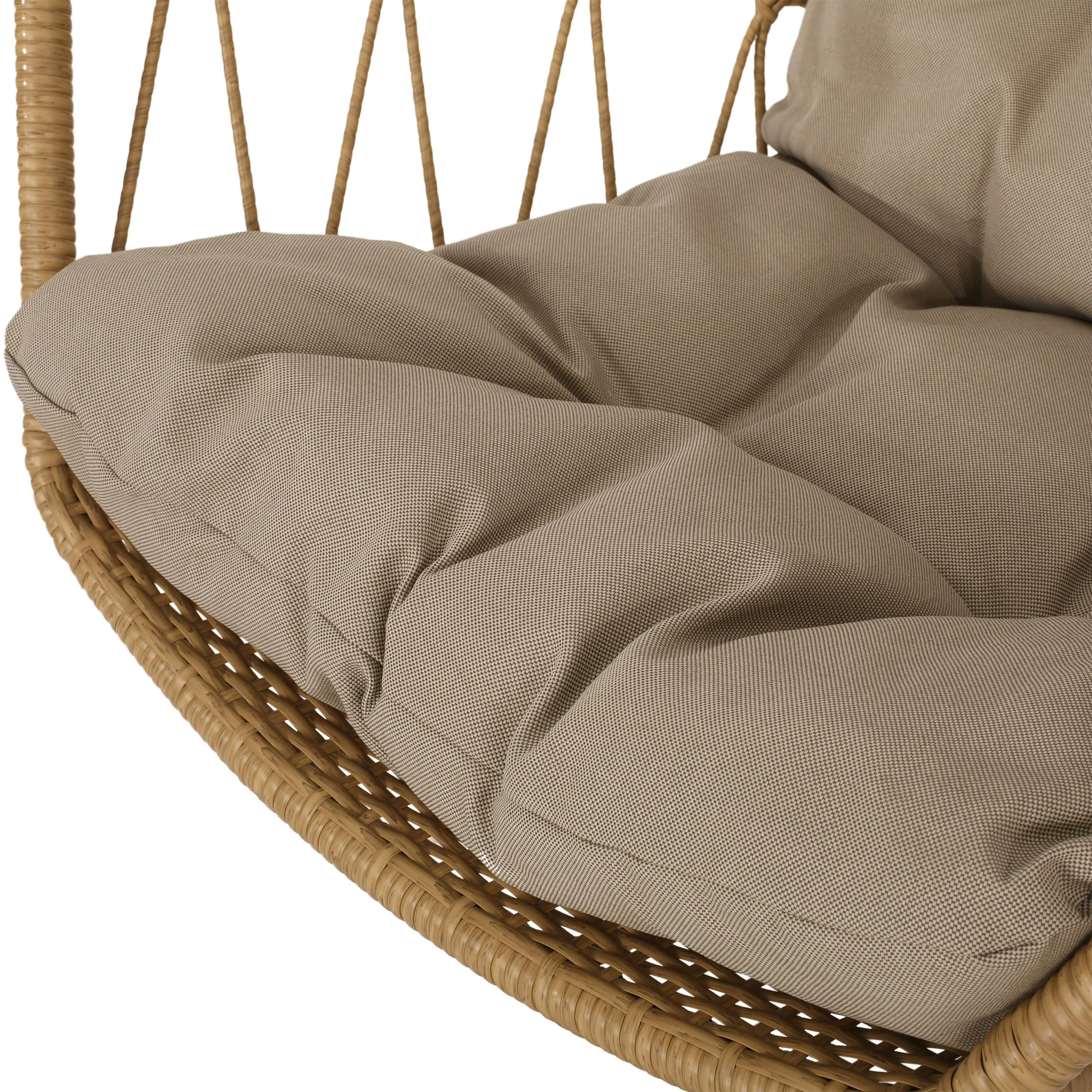 Jewell Outdoor Wicker Hanging Basket Chair with Cushions, Light Brown, Tan - furnishings