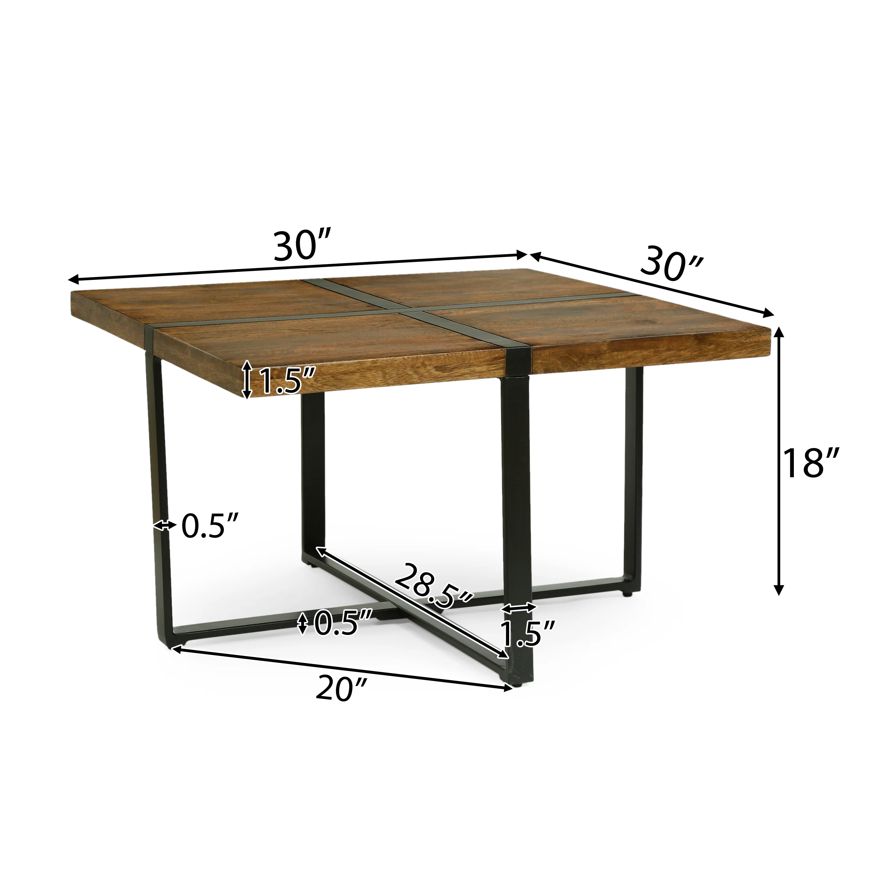 Riverlake Handmade Mango Wood and Iron Square Coffee Table, Walnut Brown and Black - furnishings