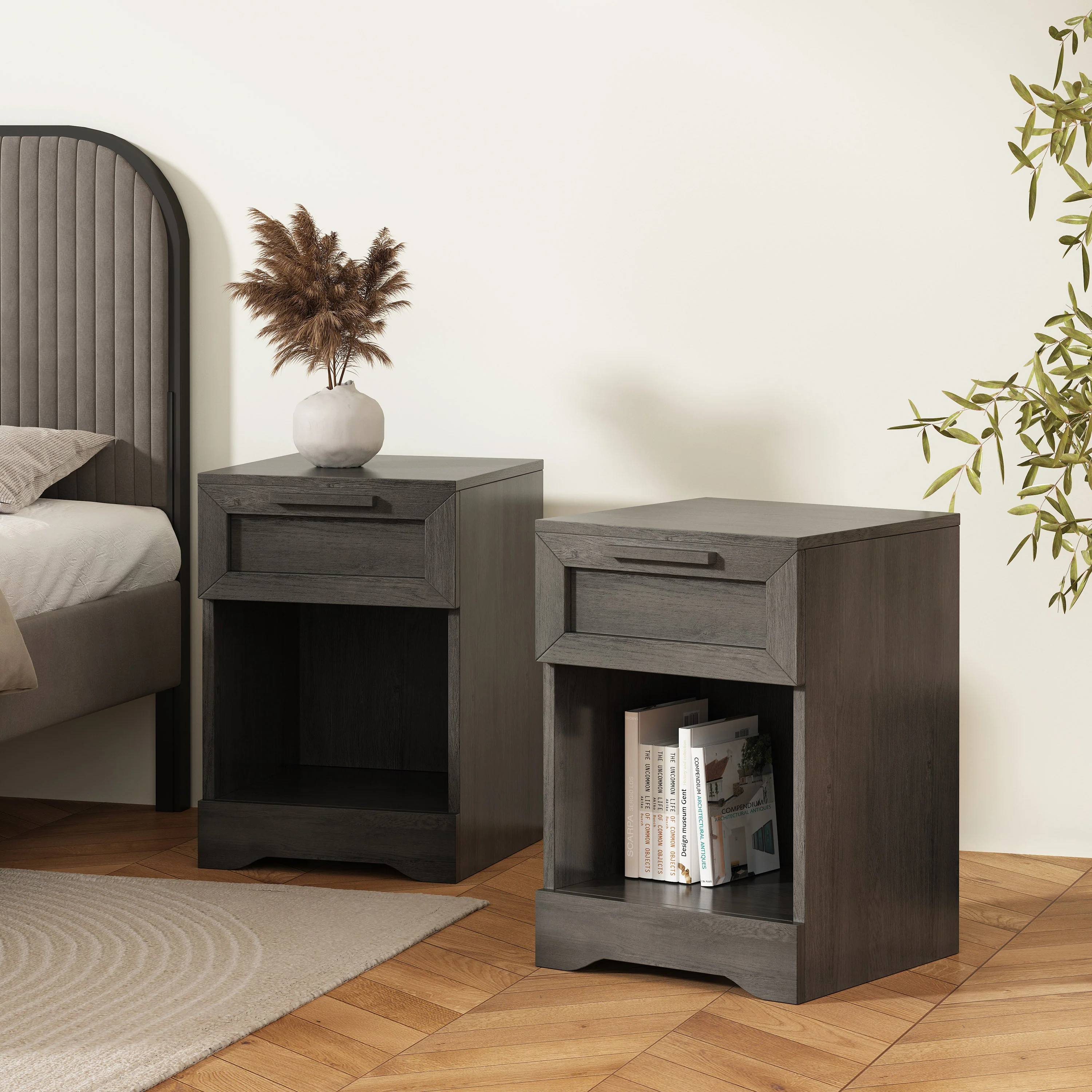 Broxon Rustic 1 Drawer Nightstands, Set of 2 - furnishings