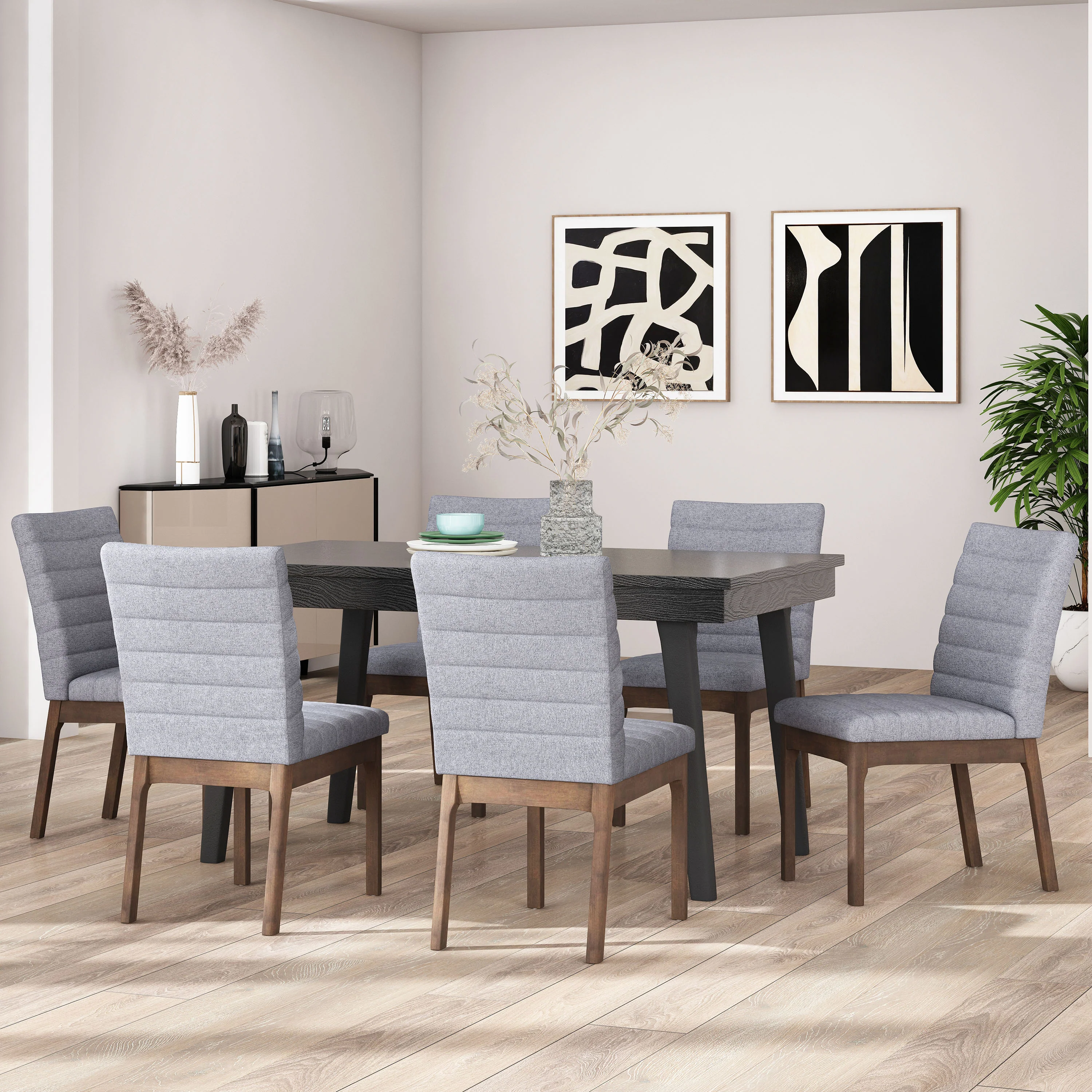 Elisson Mid Century Modern Channel Stitch Dining Chairs, Set of 6 - furnishings