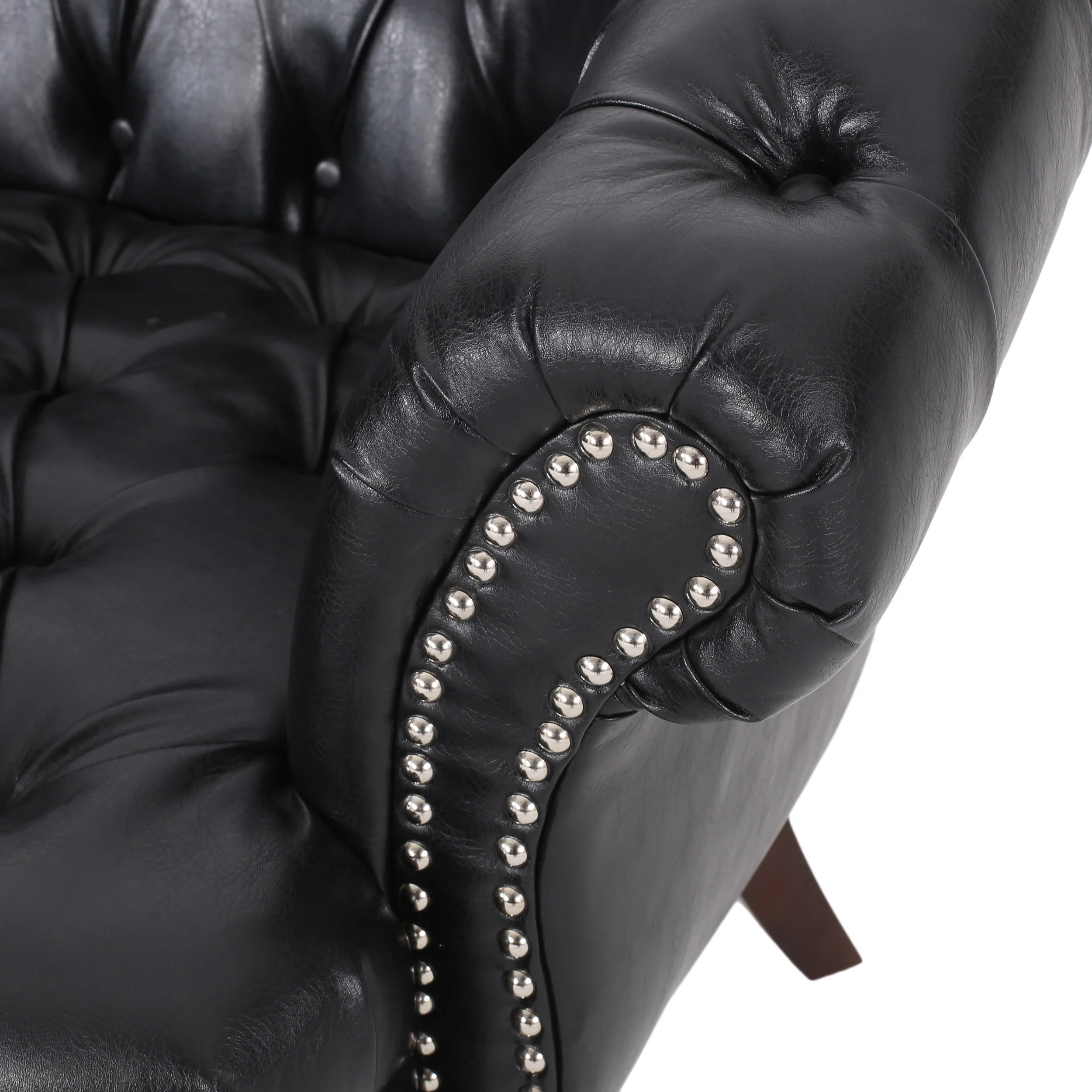 Trask Contemporary Leather Tufted Loveseat with Nailhead Trim - furnishings