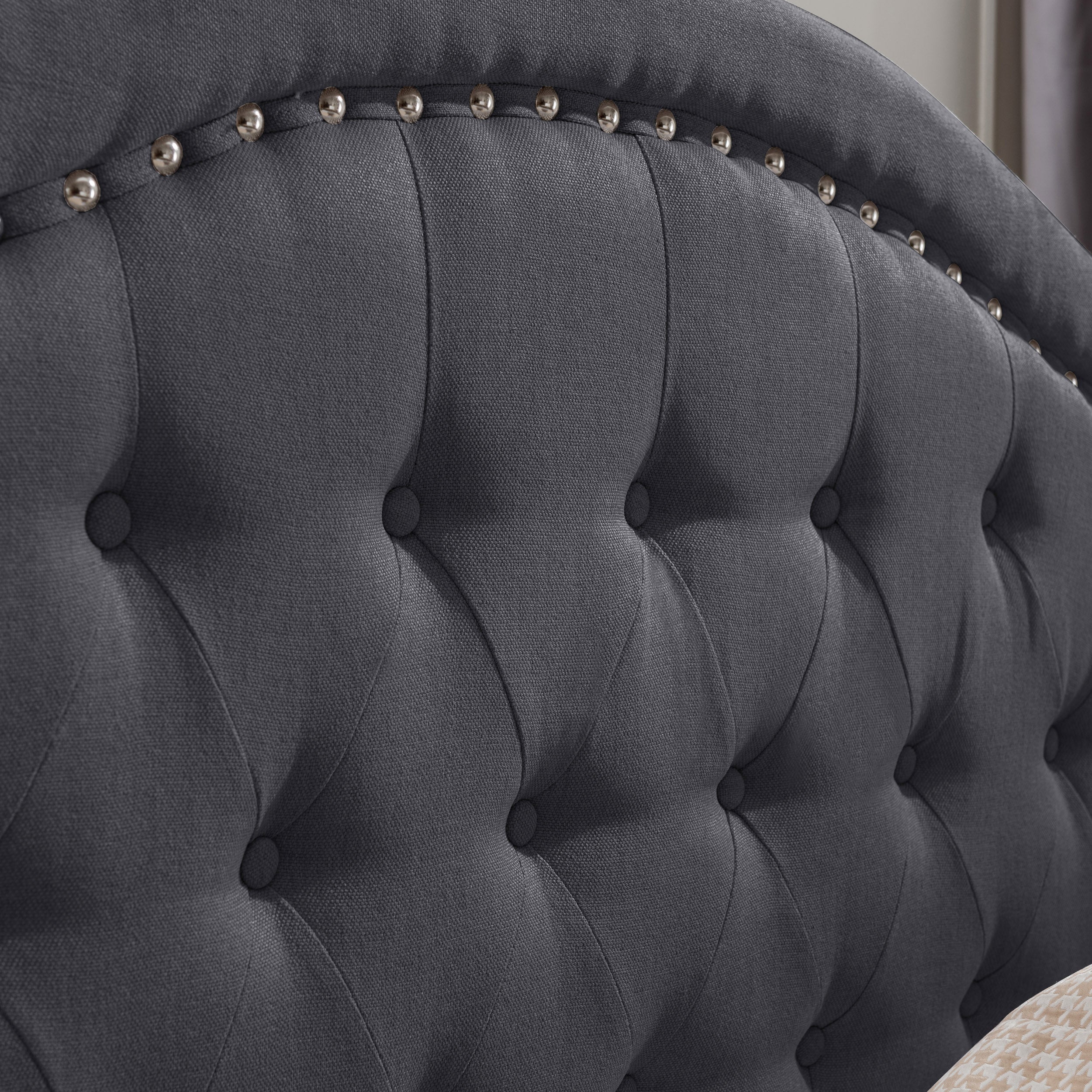 Dante Contemporary Upholstered Bed Set with Nailhead Trim - furnishings