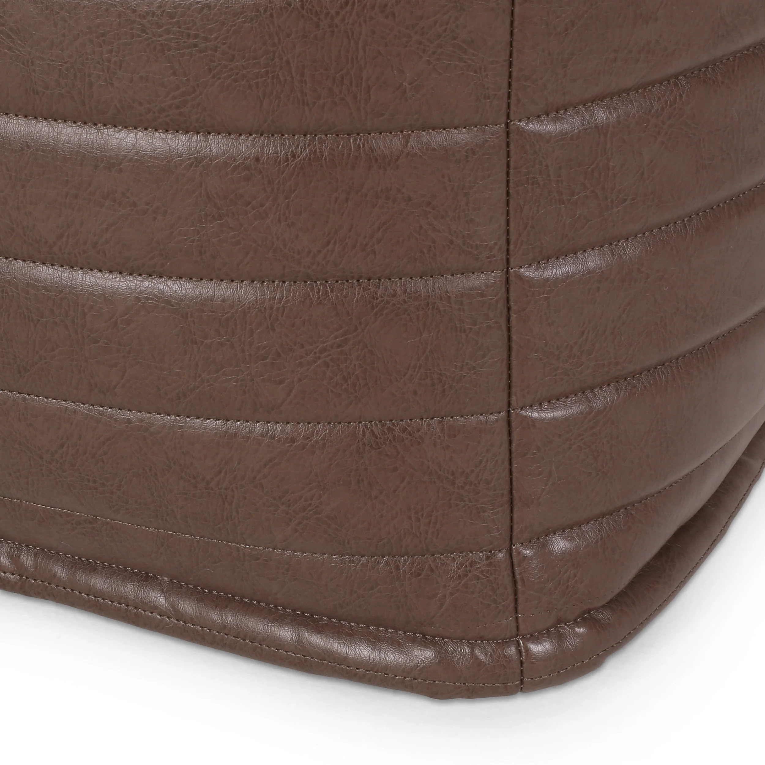 Conrail Contemporary Faux Leather Channel Stitch Pouf - furnishings