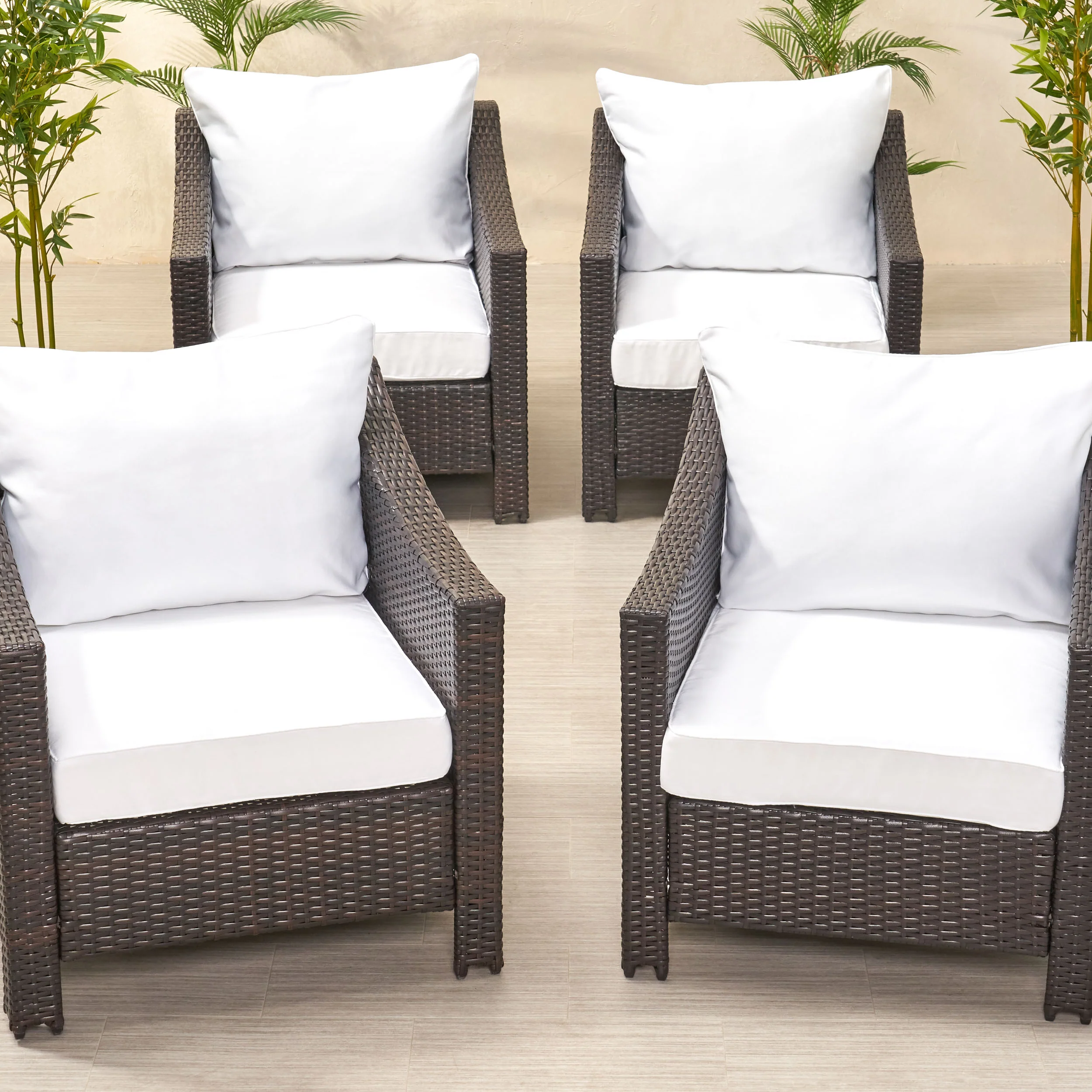 Luciella Outdoor Water Resistant Fabric Club Chair Cushions with Piping (Set of 4) - furnishings