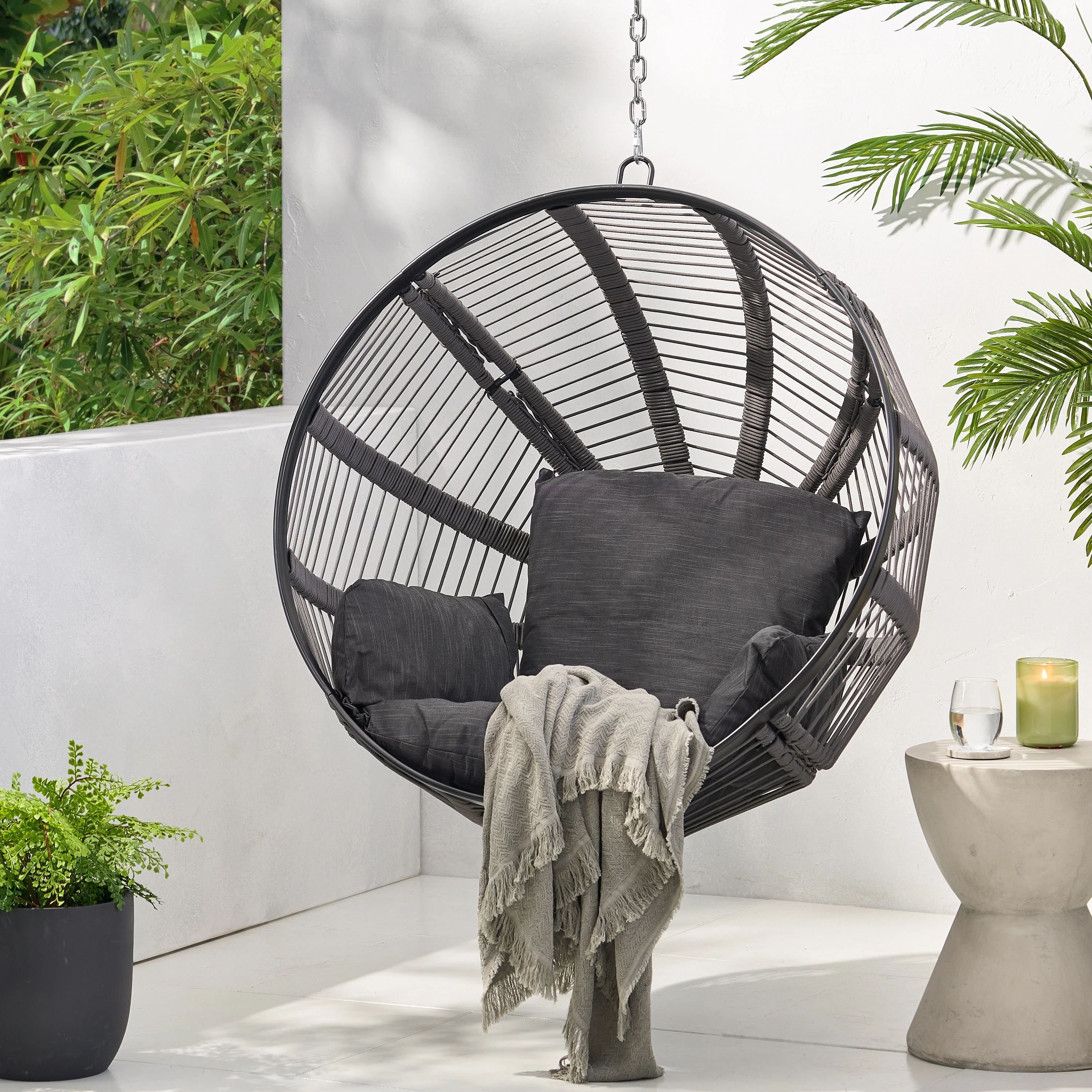 Therese Outdoor/Indoor Rope Weave Hanging Chair with 8 Foot Chain (NO STAND) - furnishings