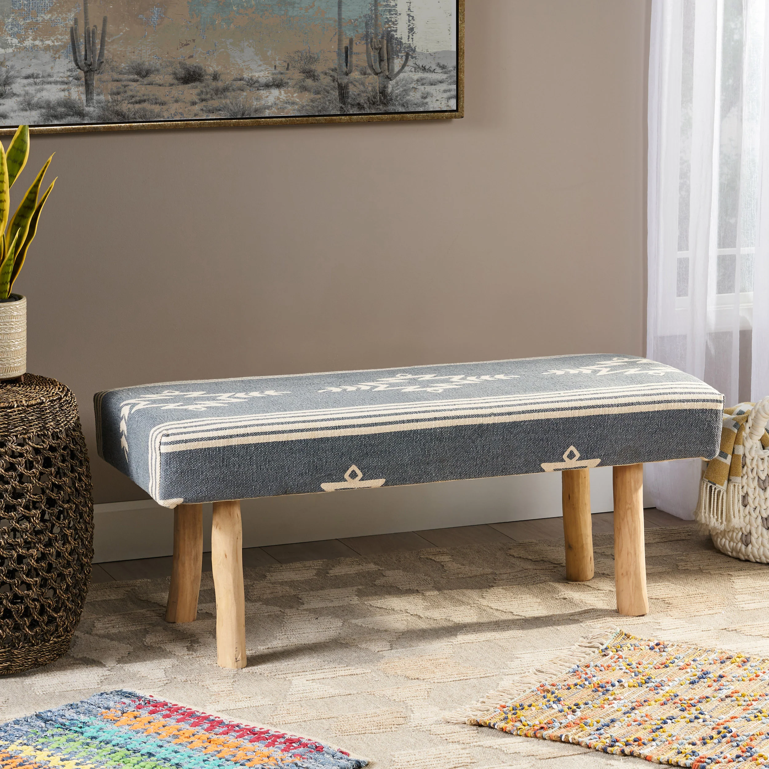 Carrera Handcrafted Boho Rectangular Fabric Bench - furnishings