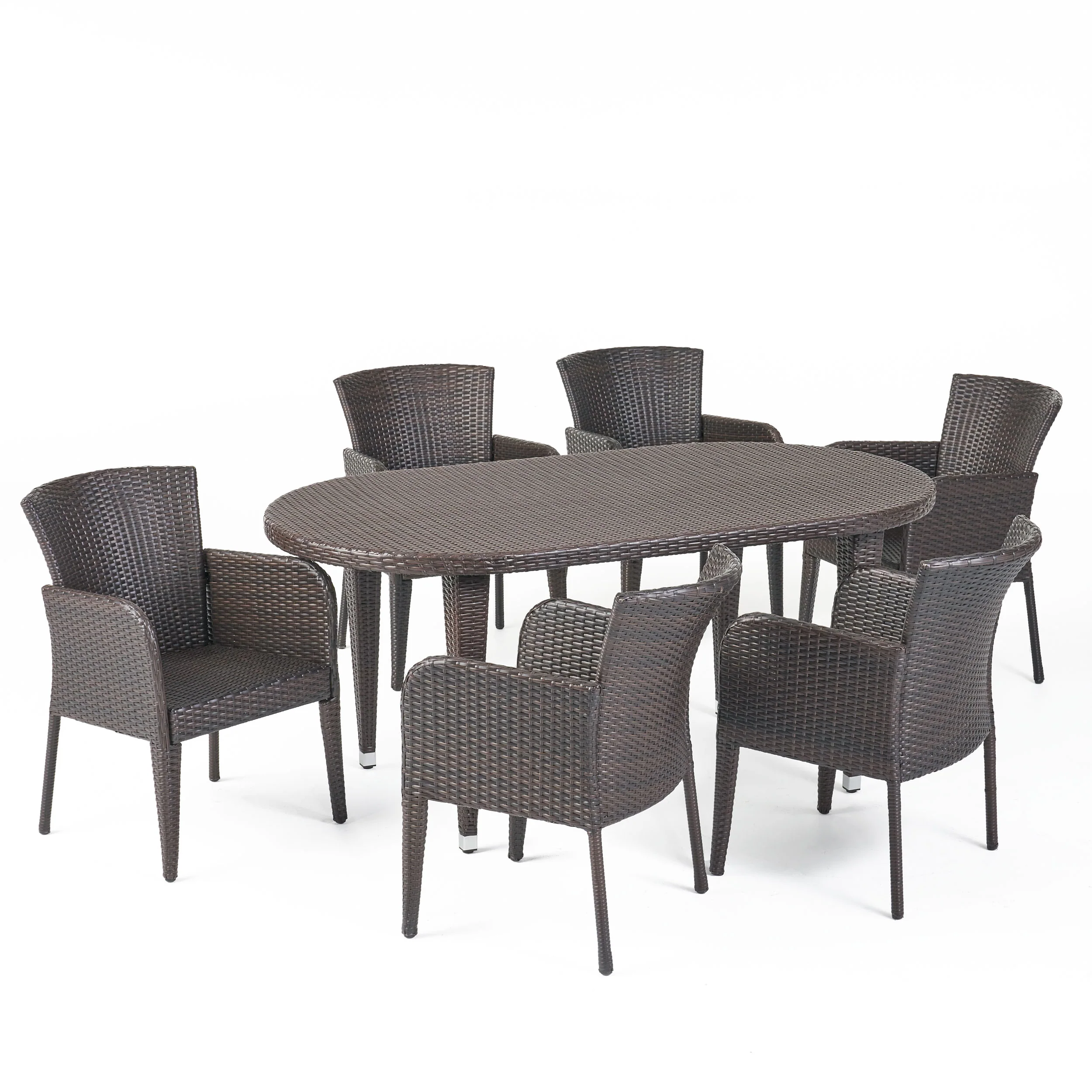 Fairchild Outdoor 7 Piece Multi-brown Wicker Oval Dining Set - furnishings