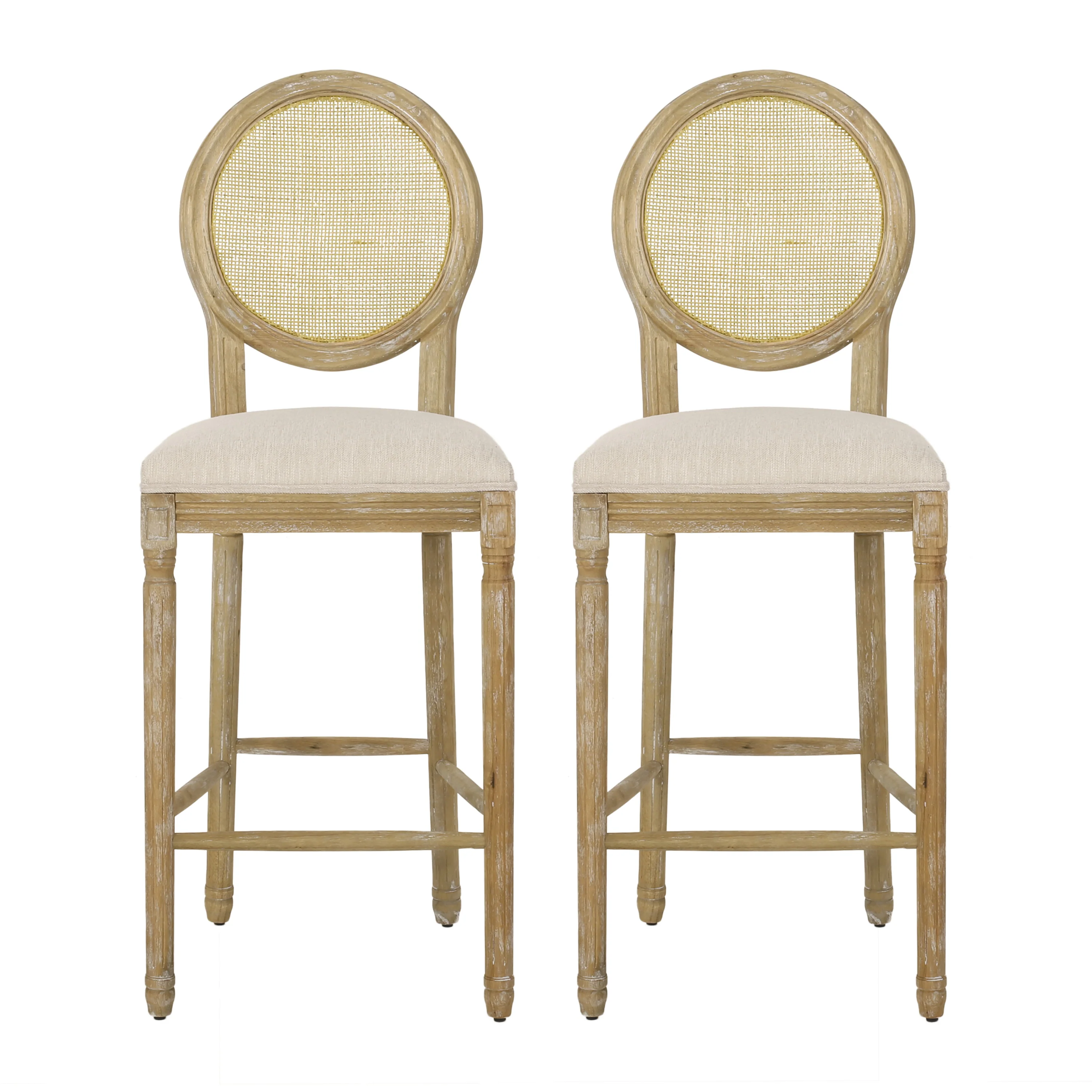 Salton French Country Wooden Barstools with Upholstered Seating (Set of 2) - furnishings