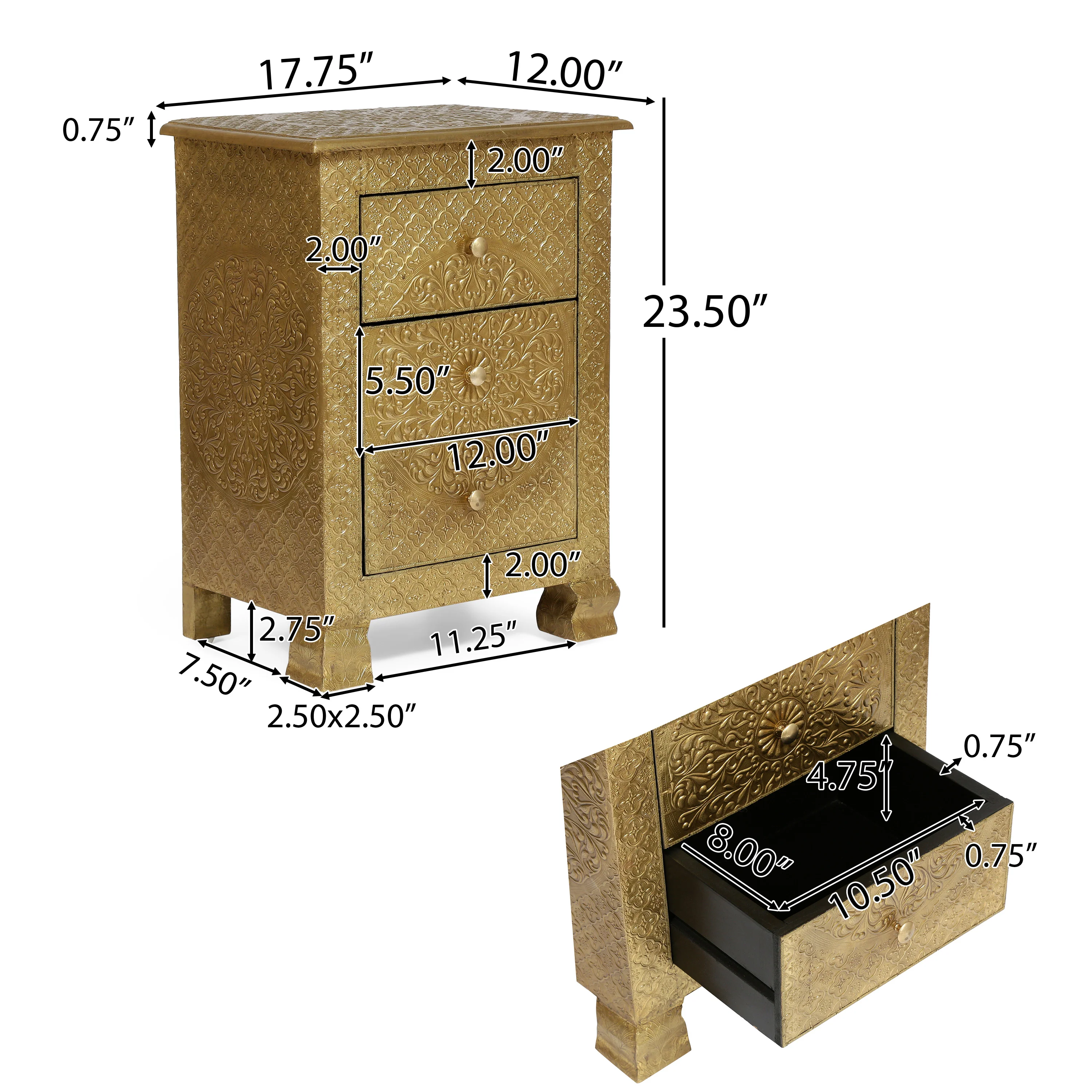 Paulding Upson Handcrafted Boho 3 Drawer Nightstand - furnishings