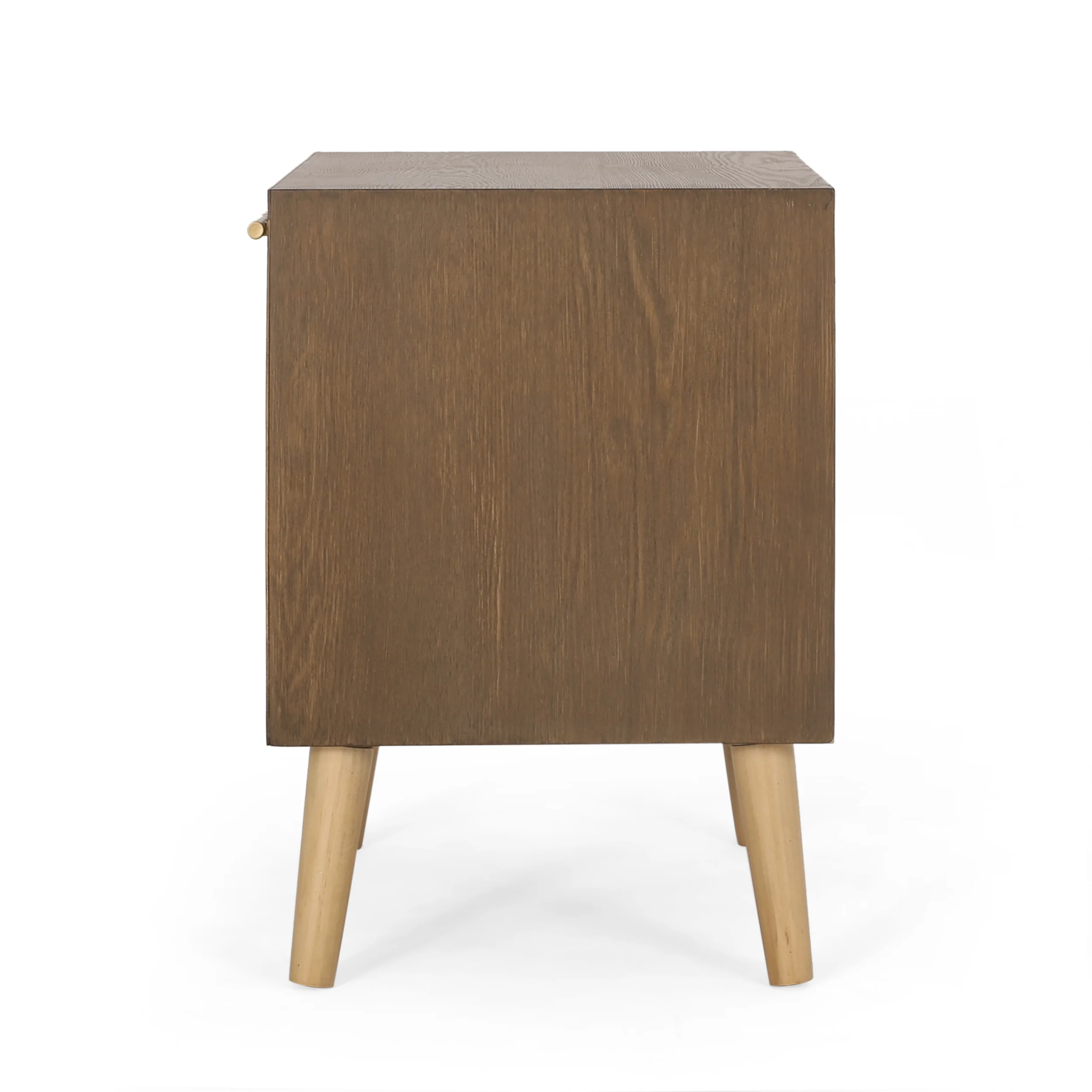 Pilster Contemporary End Table with Storage, Walnut, Natural, and Antique Gold - furnishings
