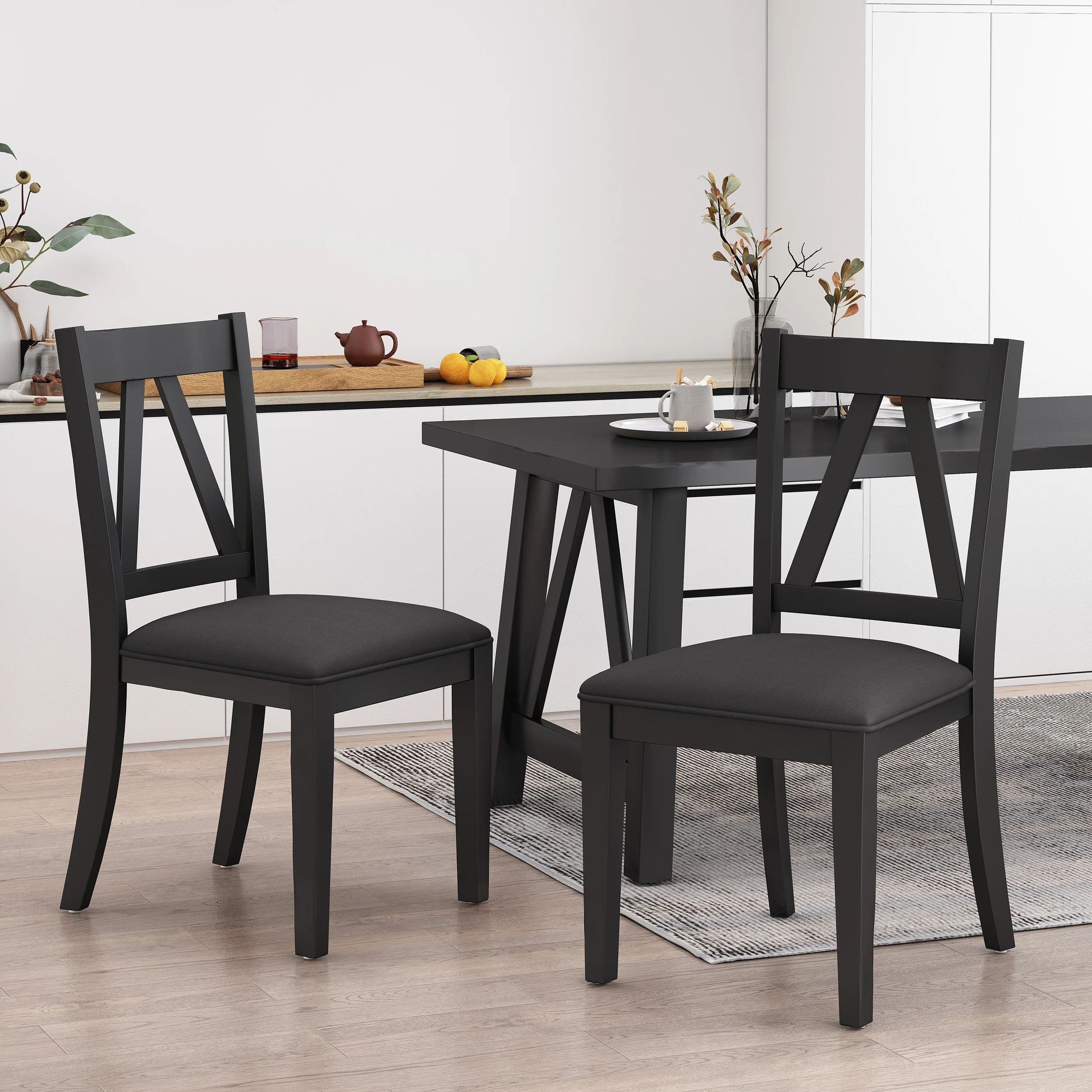 Grover Farmhouse Upholstered Wood Dining Chairs, Set of 2 - furnishings