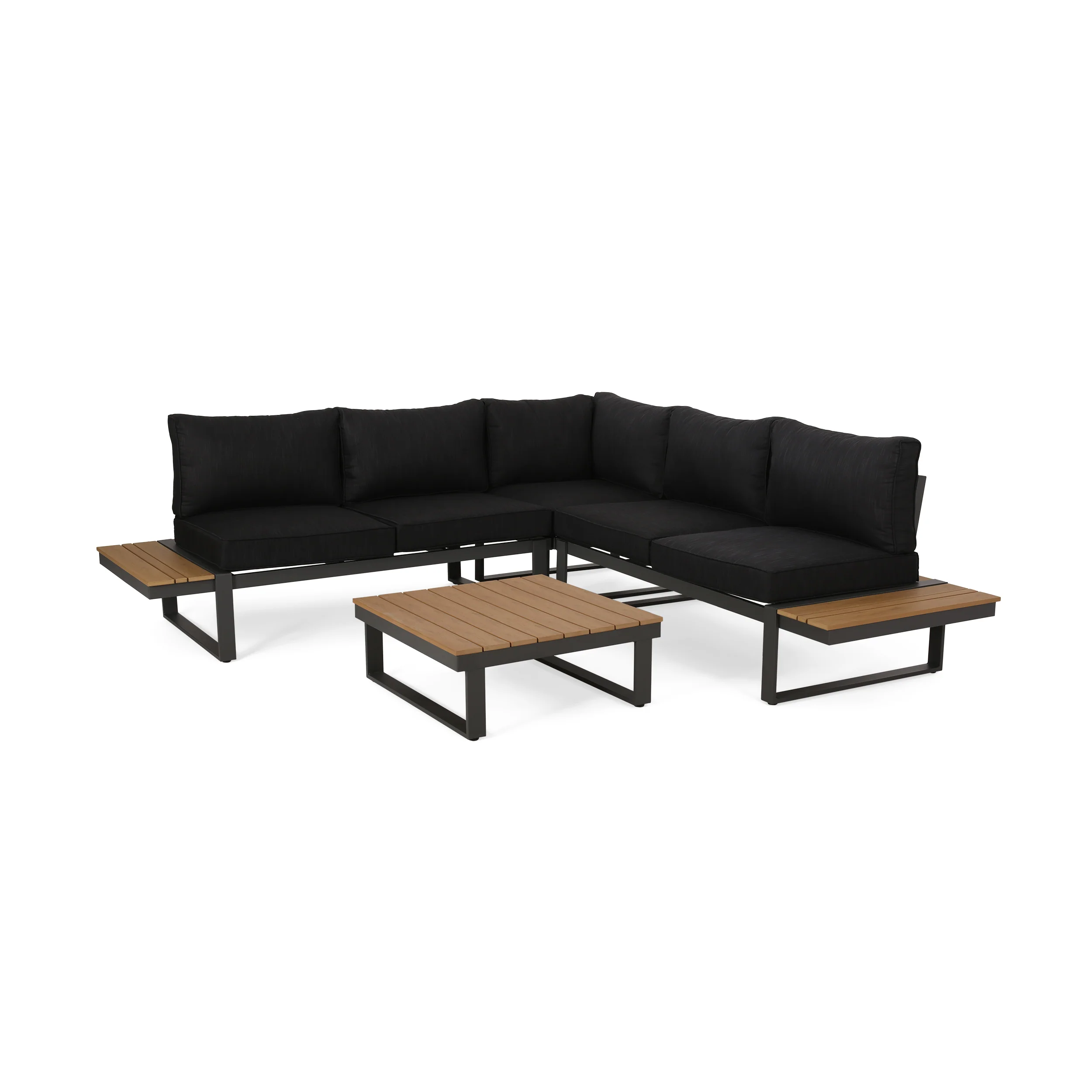 Johana Outdoor Aluminum V-Shaped 5 Seater Sofa Set with Cushions - furnishings
