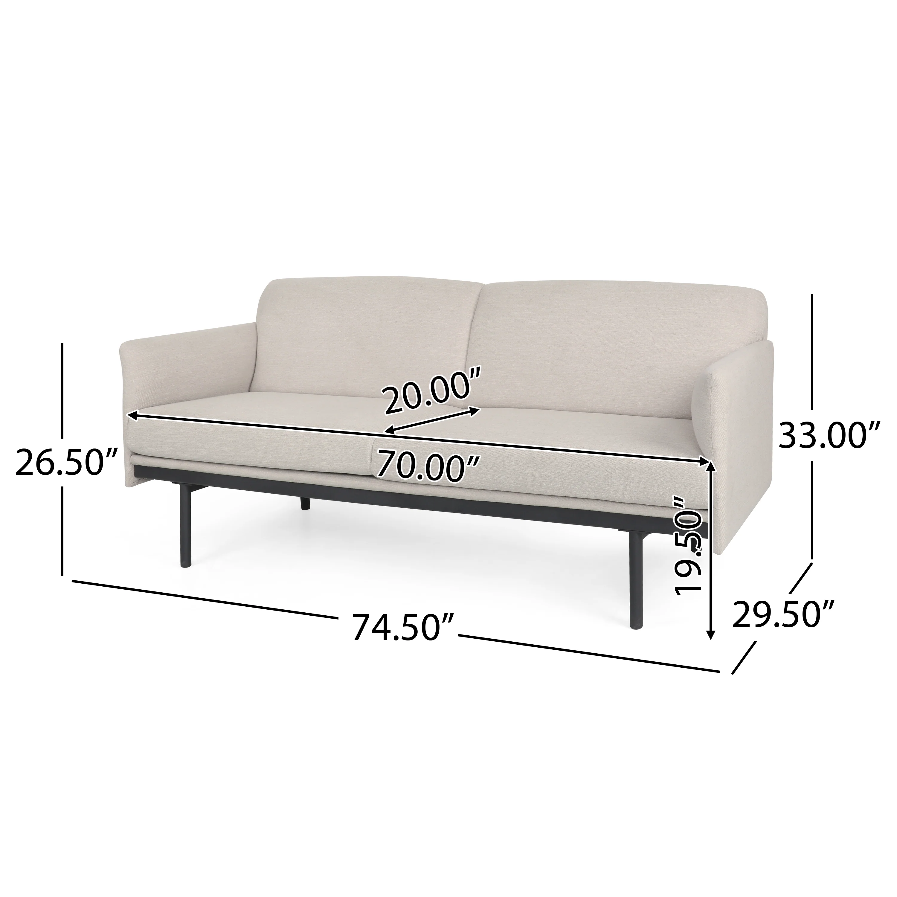 Mokena Contemporary Fabric Upholstered 3 Seater Sofa - furnishings