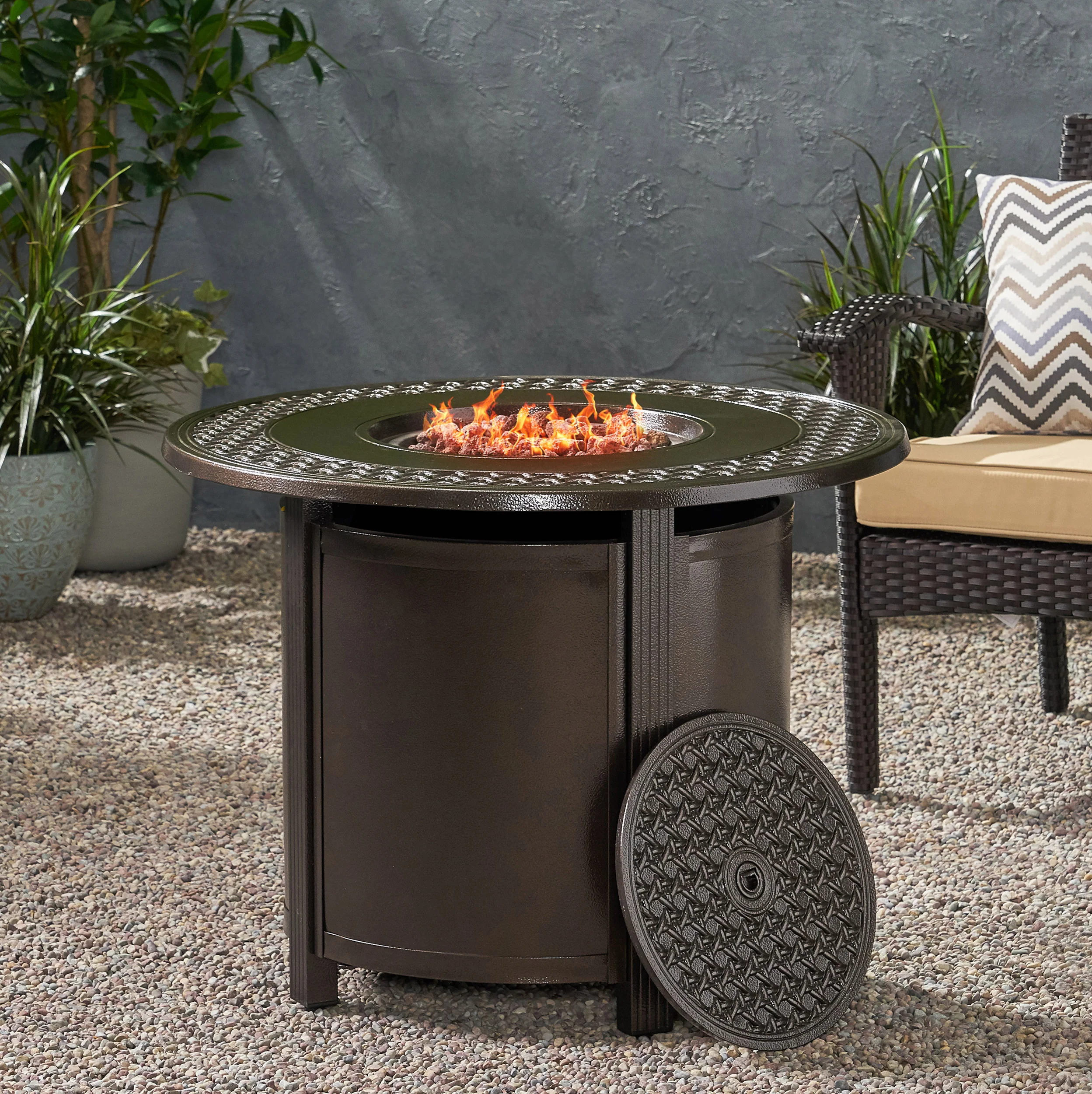 Maycol Round Aluminum Propane Fire Pit Table - furnishings