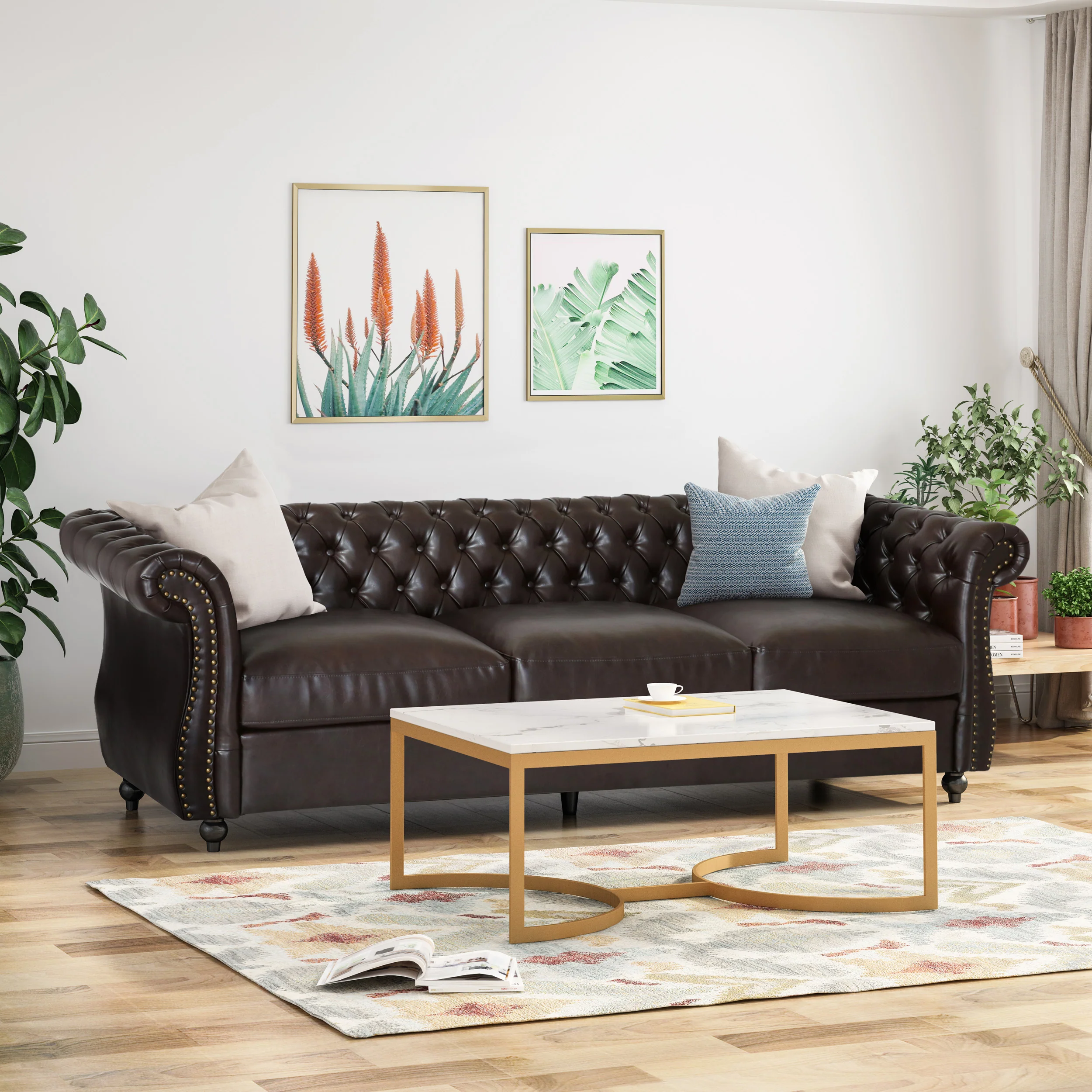Vita Chesterfield Tufted Leather Sofa with Scroll Arms - furnishings