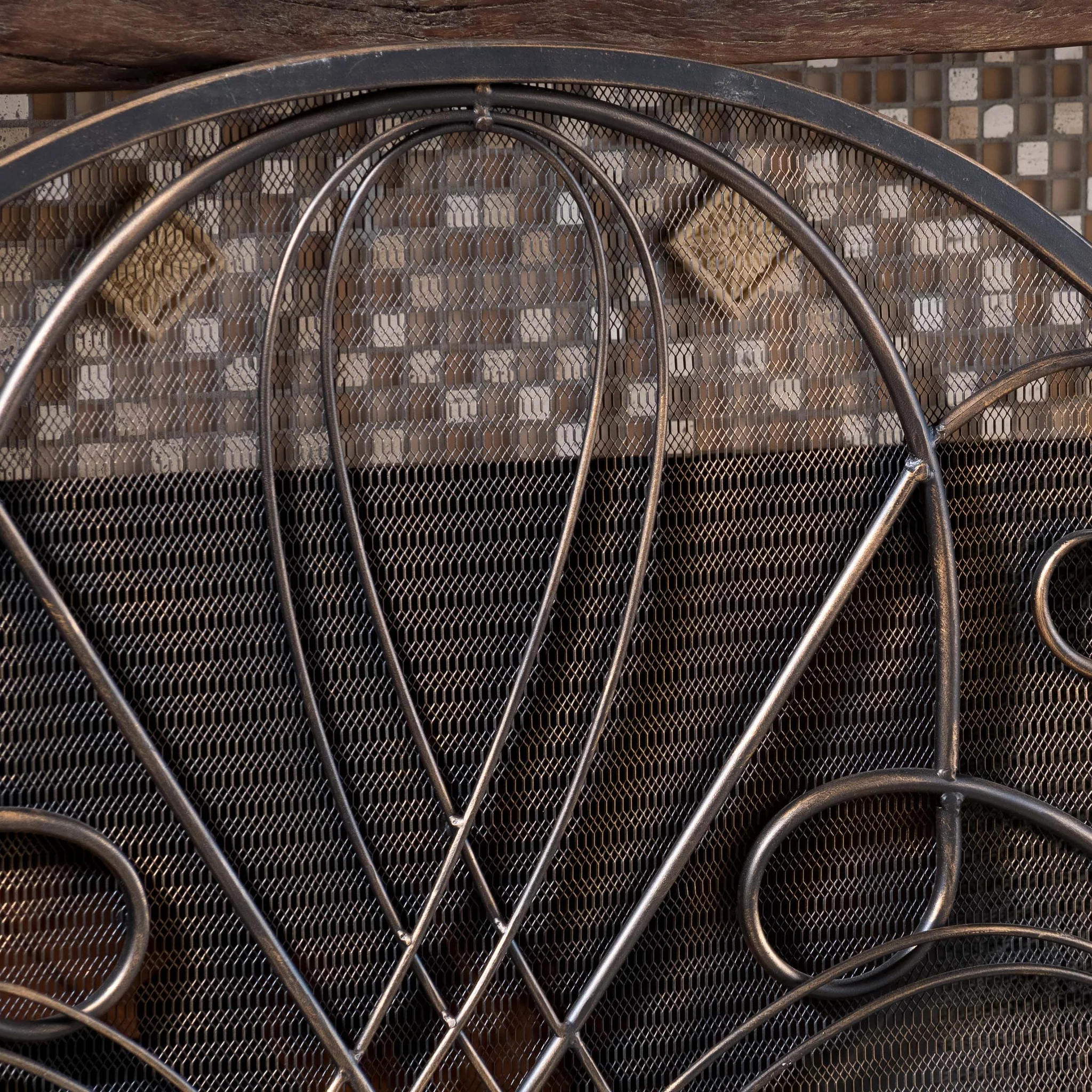 Rosalinda Black Gold Finish Floral Iron Fireplace Screen - furnishings
