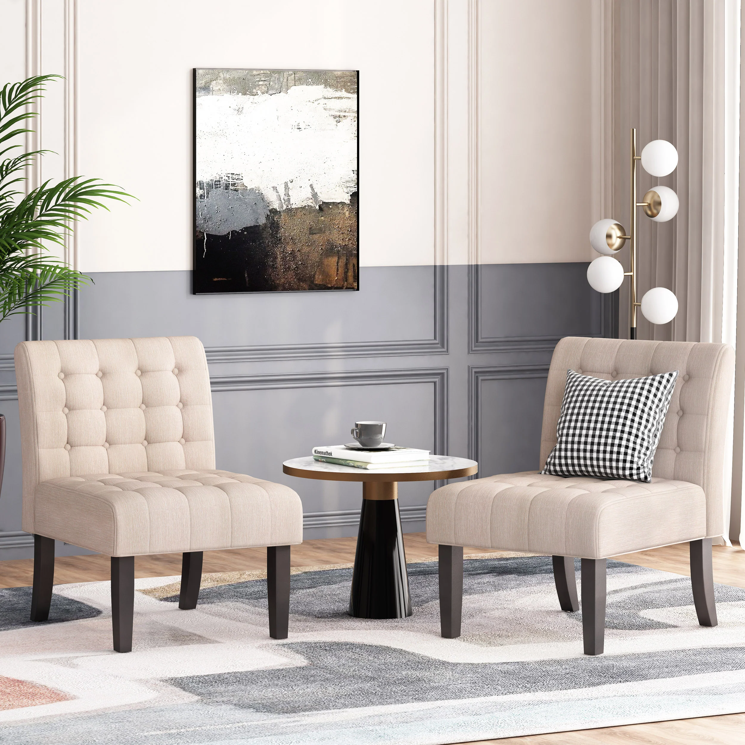 Mulligan Contemporary Fabric Tufted Slipper Chairs, Set of 2 - furnishings