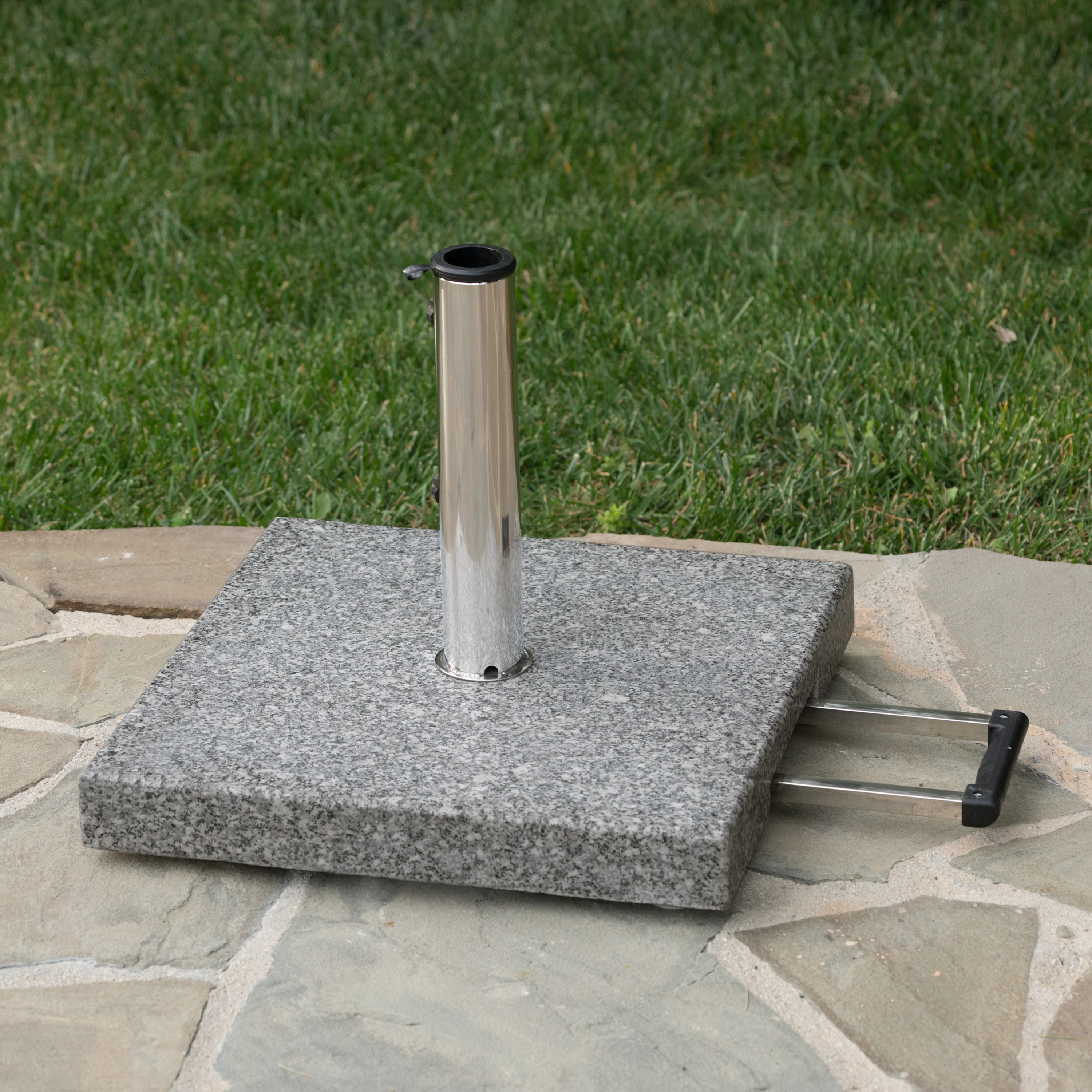 Martino Outdoor Natural Grey Granite and Stainless Steel Umbrella Base - furnishings
