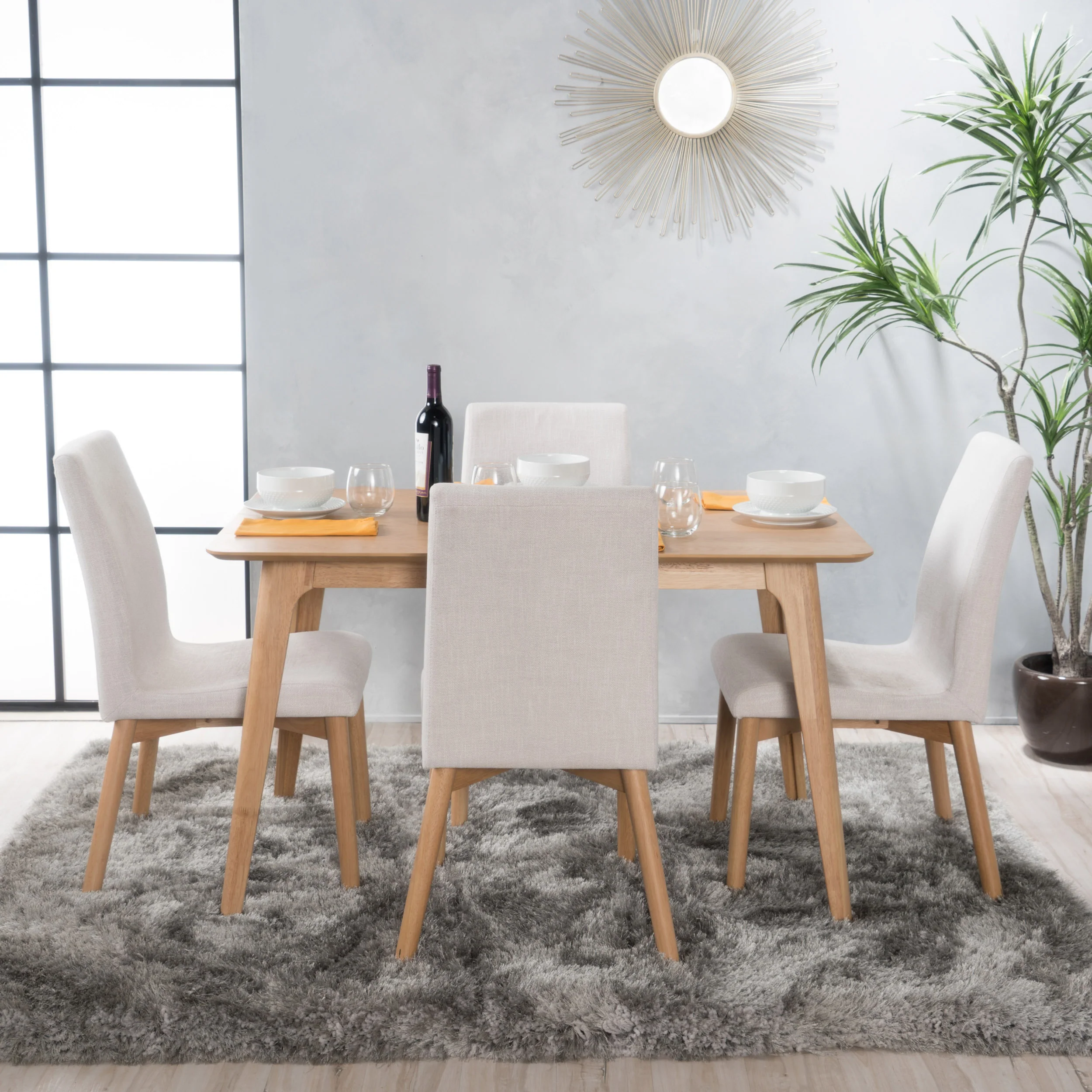 Katherine Mid Century Modern Fabric Upholstered 5 Piece Dining Set - furnishings