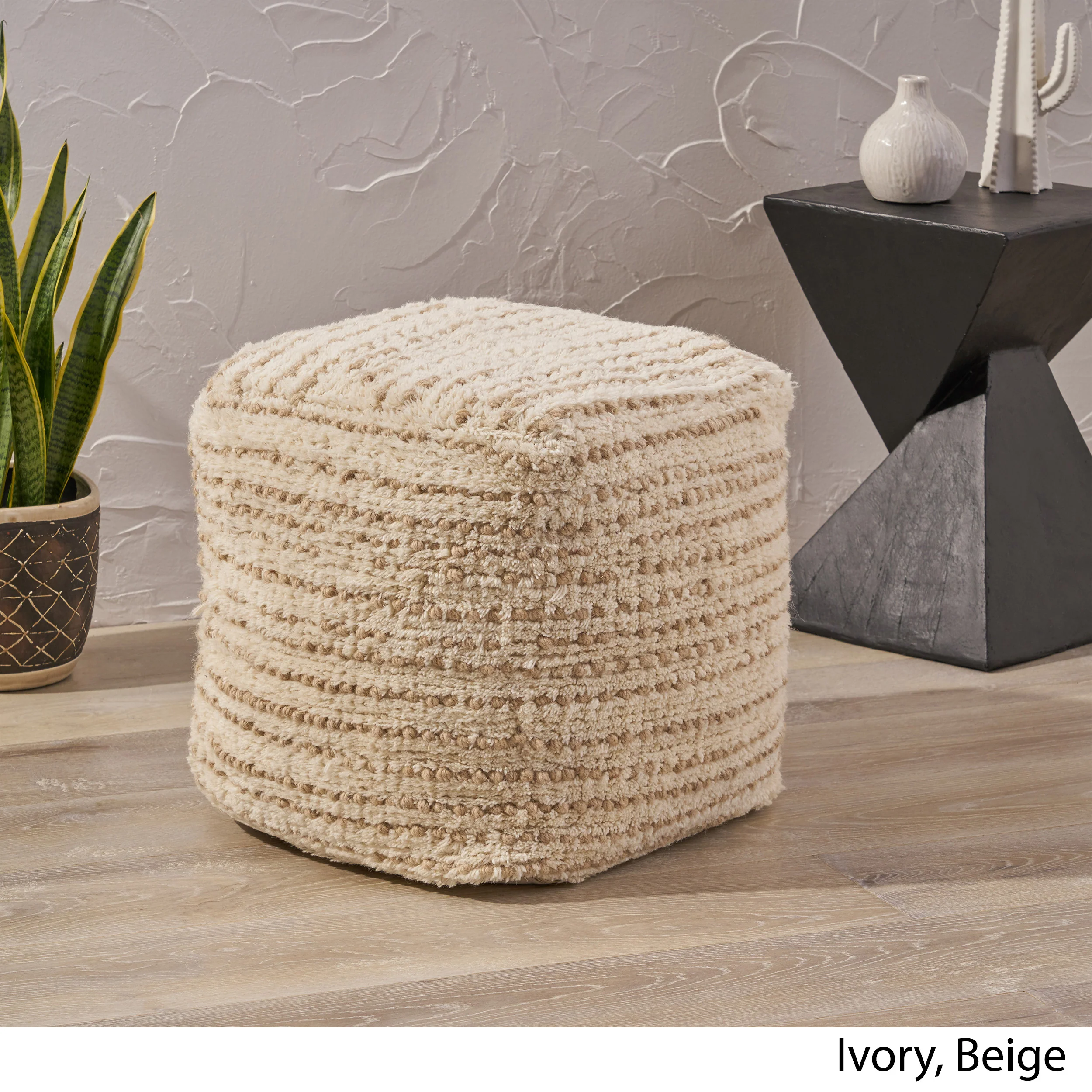 Ewelina Boho Wool and Cotton Ottoman Pouf - furnishings