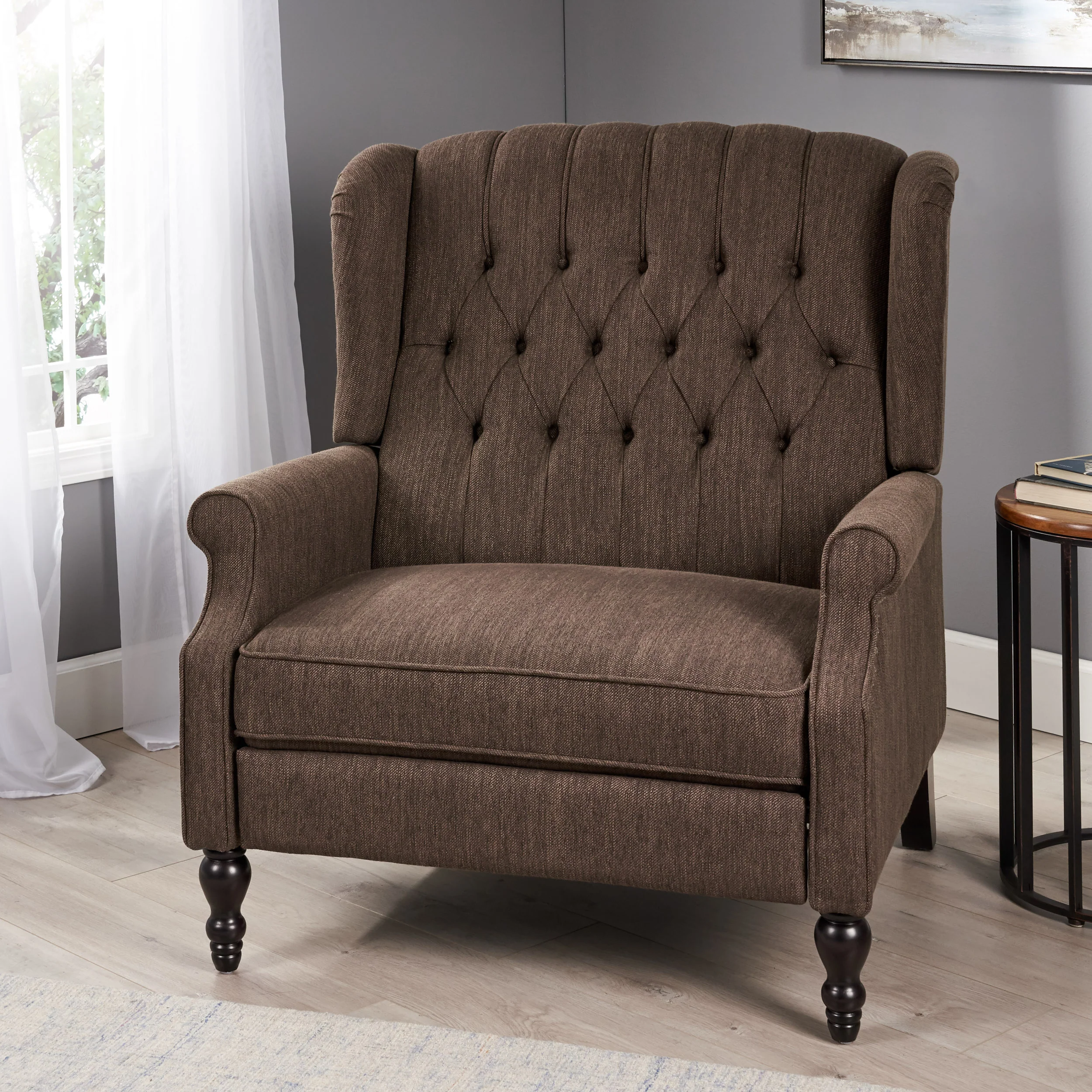 Salome Oversized Tufted Wingback Fabric Push Back Recliner - furnishings