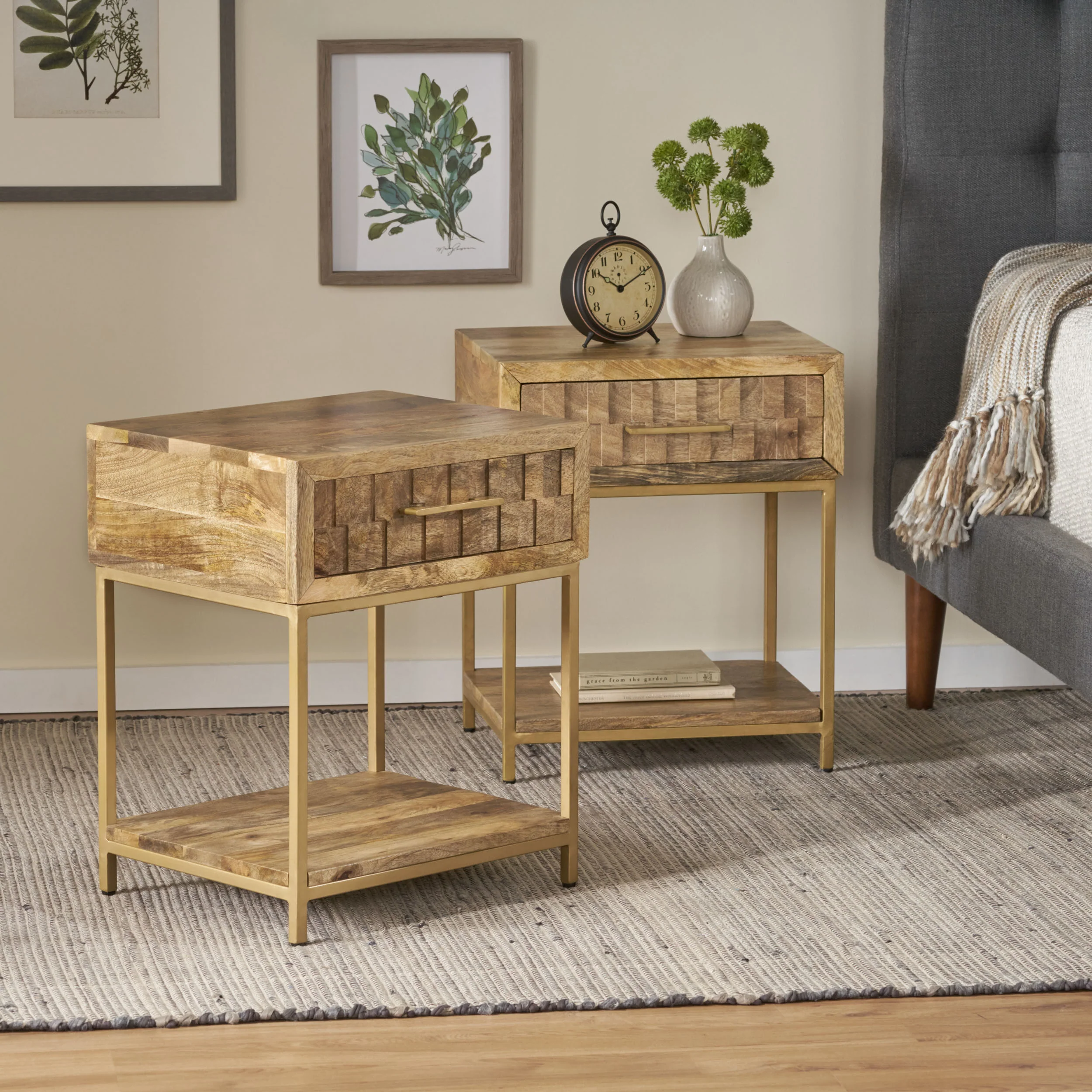 Sandia Handcrafted Boho Mango Wood Nightstand (Set of 2) - furnishings