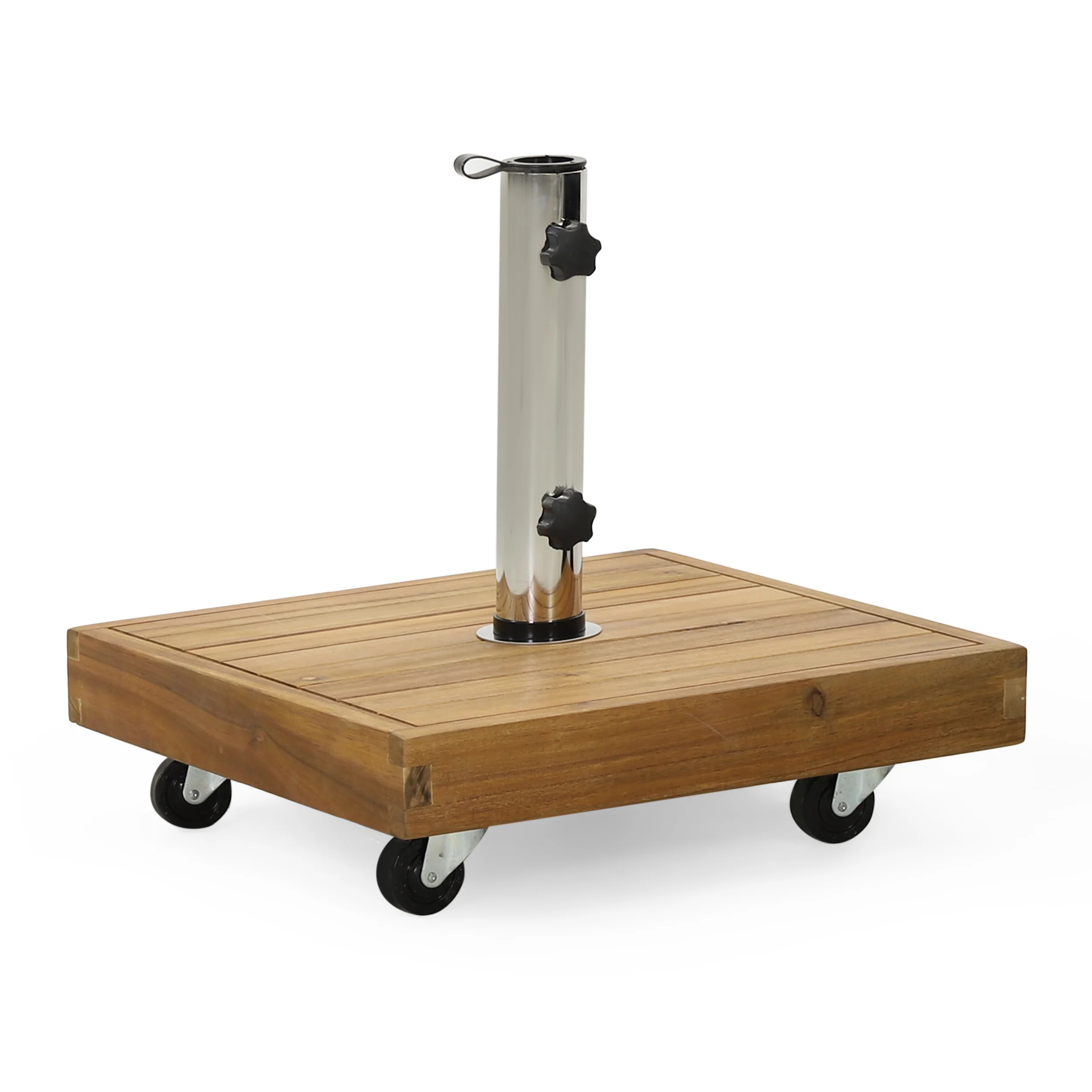 Bucy Outdoor 44lb Acacia Wood Square Umbrella Base with Stainless Steel Tube, Teak - furnishings